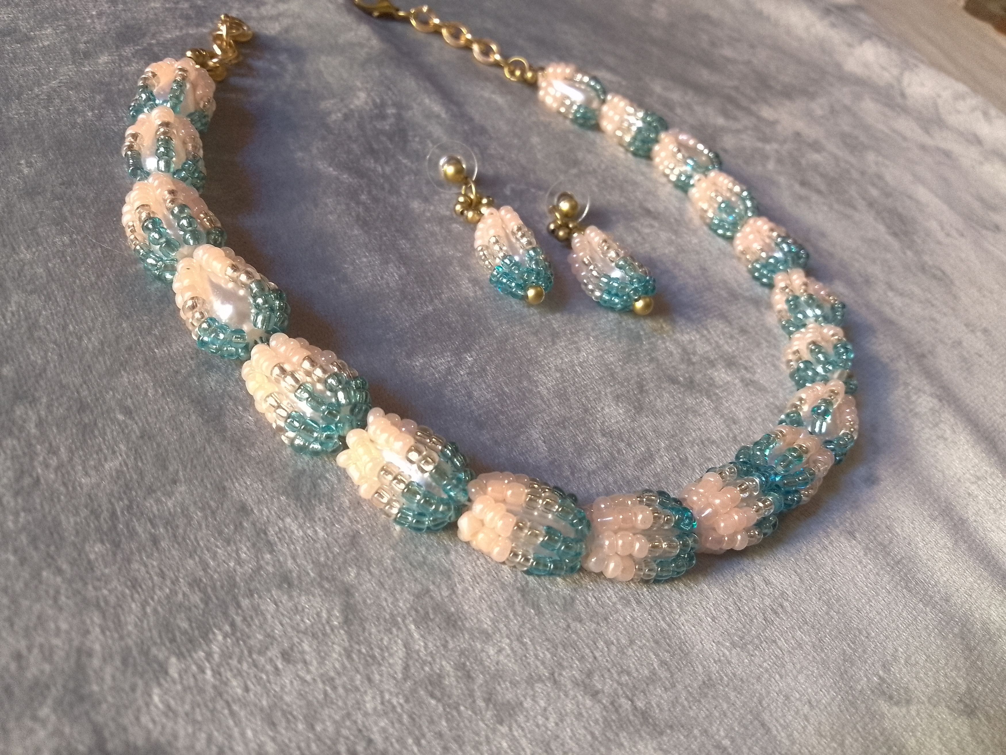 Handmade Necklace Earrings Coated Pearls Pink, silver turquoise, pink Size ONE SIZE - 5 Thumbnail