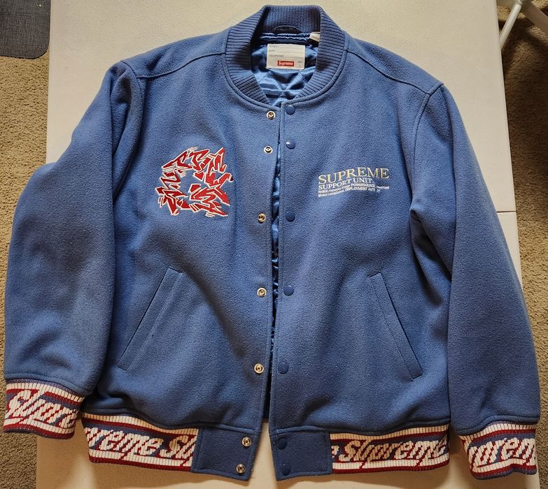 Supreme Supreme Support Unit Light Blue Varsity Jacket Grailed