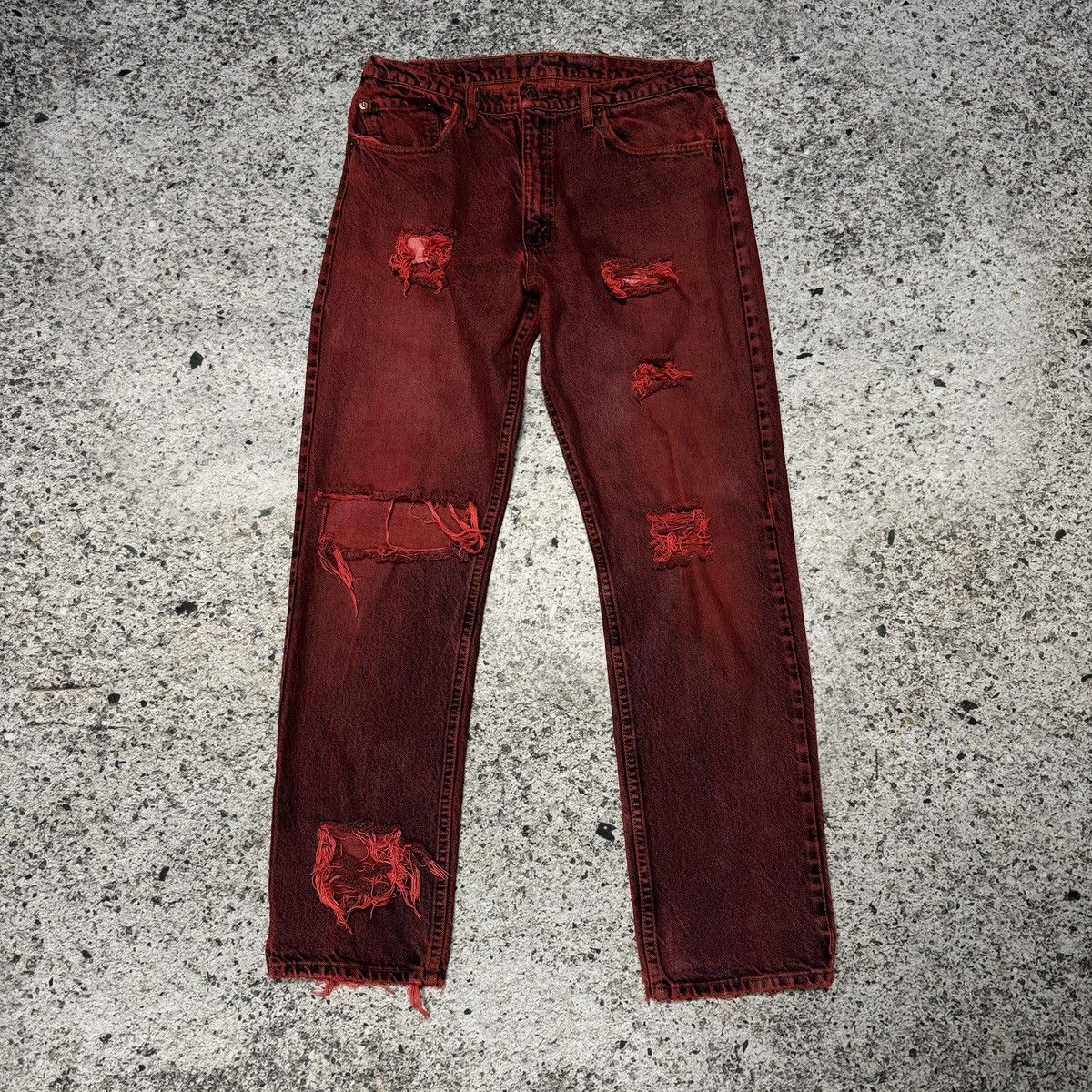 Levi's Vintage Levi’s 505 Red Dyed Thrashed Faded Denim Jeans Size US 34 / EU 50 - 1 Thumbnail