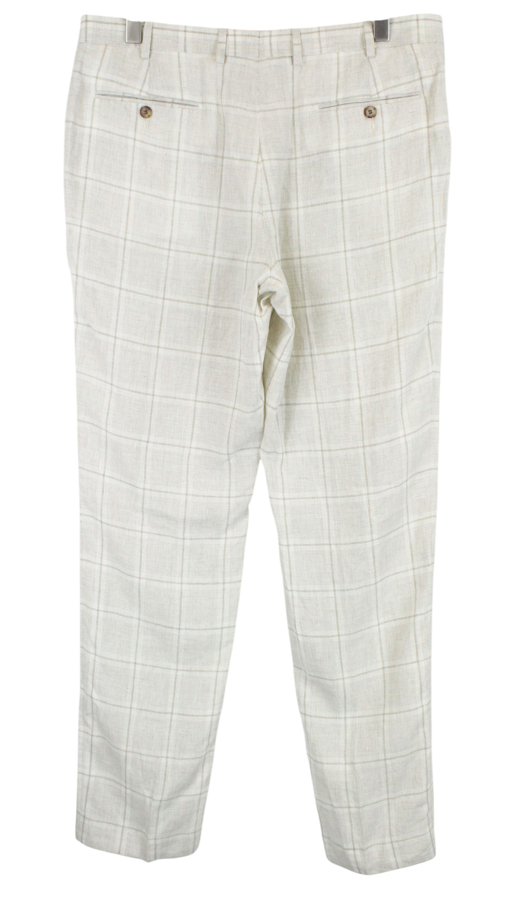 Suitsupply UK44R Beige Linen Checked Pleated Trousers 60405 Size US 44 / EU 60 - 4 Thumbnail