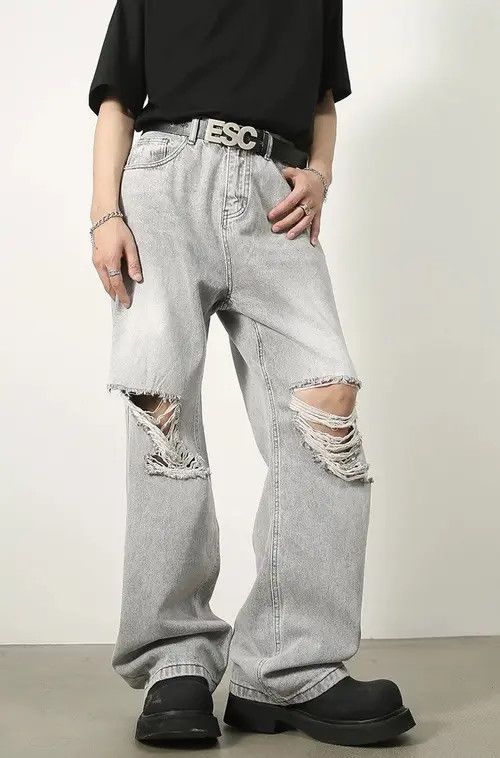 Japanese Brand Distressed Denim Wide Leg Ripped Jeans Size US 32 / EU 48 - 2 Thumbnail