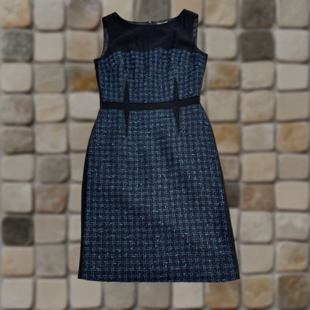 Tory Burch Tory Burch Sloane Pencil Dress Women 2 Blue Wool Plaid Tweed Sleeveless Back Zip Dress Knee Length Size XS / US 0-2 / IT 36-38 - 1 Thumbnail