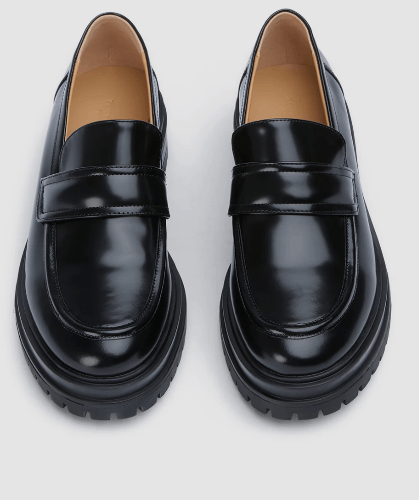 Tony Bianco Black Patent Leather Chunky Loafers Size 10