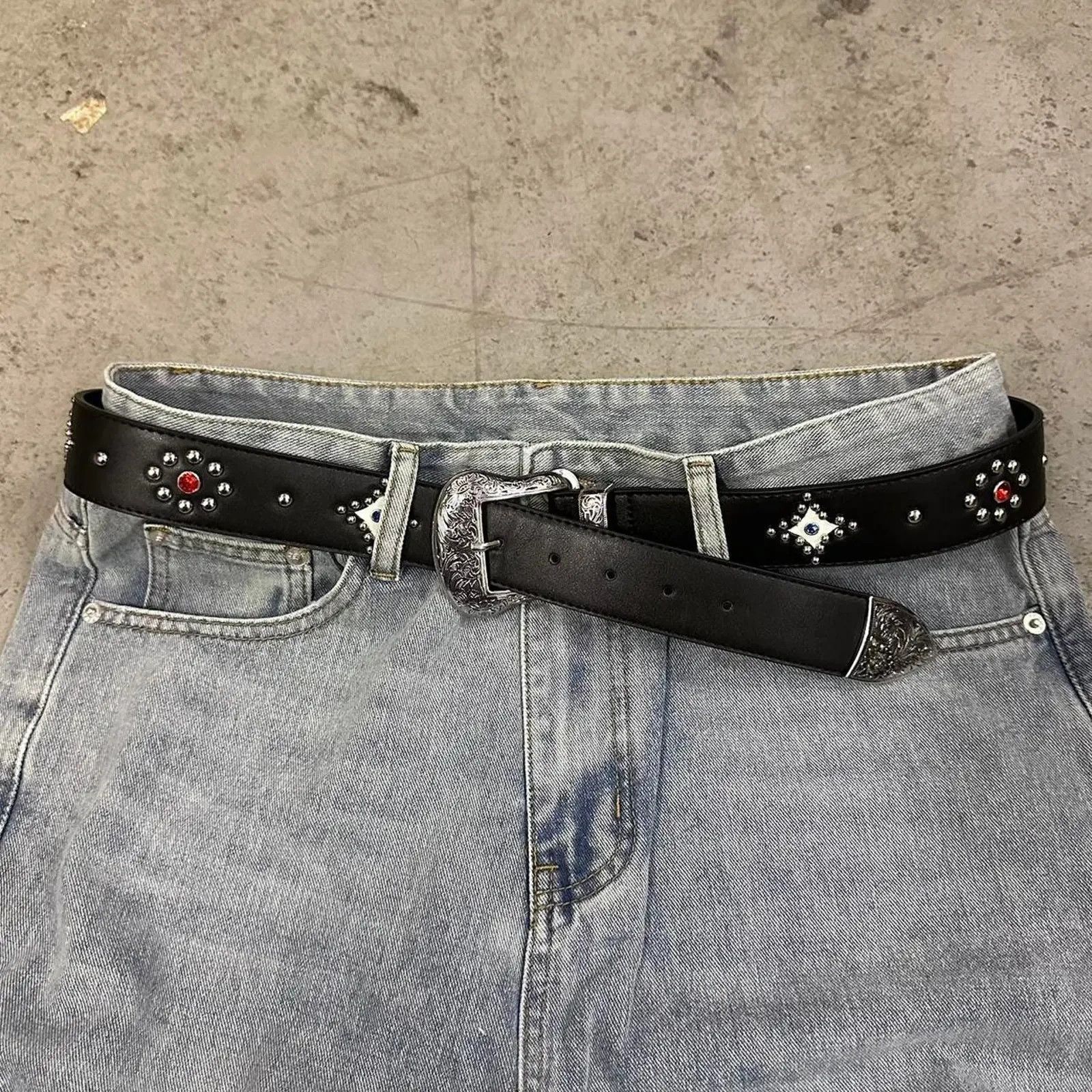 Other Black studded rhinestone western style belt MENS Size 36 - 1 Thumbnail