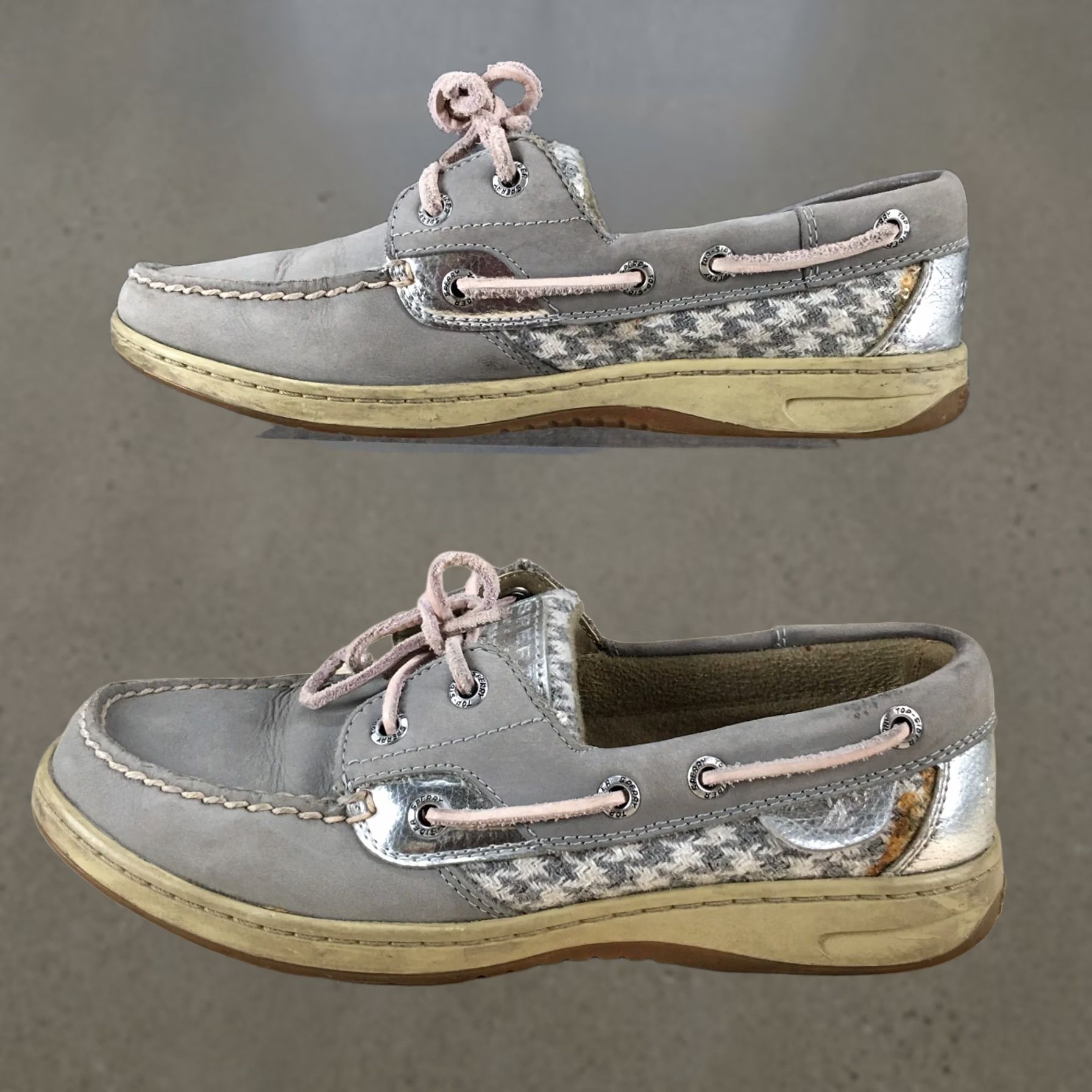 Sperry Boat Shoes Womens 7 M Gray Leather Boho Retro Dress - Flat, Top Sider, Sperry, Women's