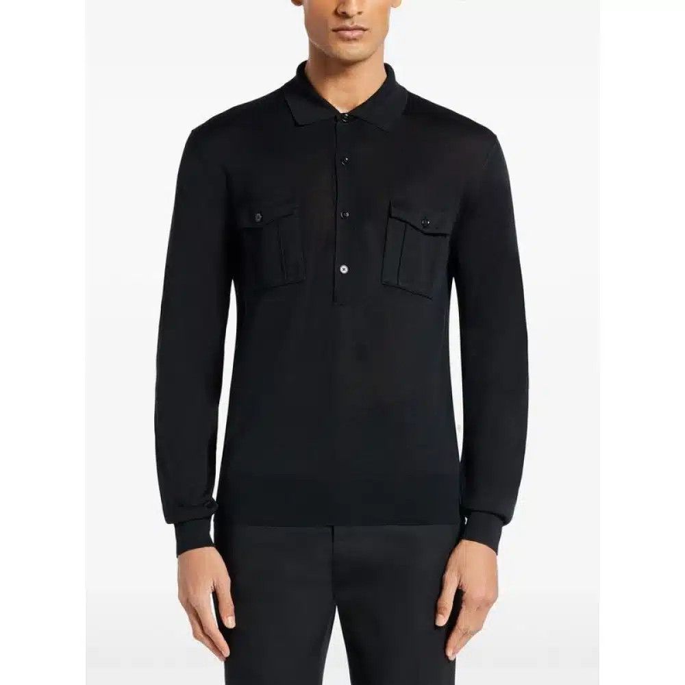 Tom Ford o1loc1c0426 KPL026 Viscose Silk Polo Shirt in Black Size US M / EU 48-50 / 2 - 2 Thumbnail