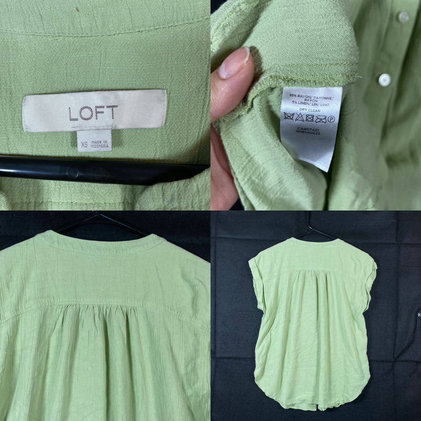 Loft LOFT Womens Blouse Green Cap Sleeve Button Down VNeck Linen Blend Stretch XS Size XS / US 0-2 / IT 36-38 - 8 Thumbnail