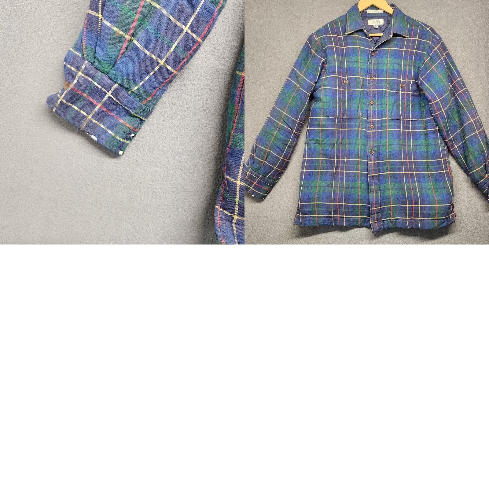 Arrow VINTAGE Arrow Sport Shacket Shirt Jacket Men Medium Blue Plaid Quilt Lined Jacket Mens M Blue Plaid Sports Shacket Button Closure Size US M / EU 48-50 / 2 - 10 Thumbnail