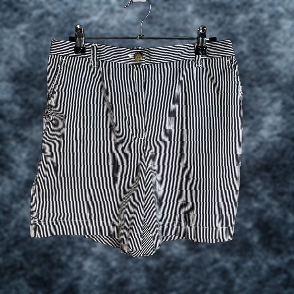 Lands' End Lands' End Bermuda Shorts Womens Size 10 Blue White Striped Cotton Blend Elastane Flat Front Size 32" / US 10 / IT 46 - 1 Thumbnail