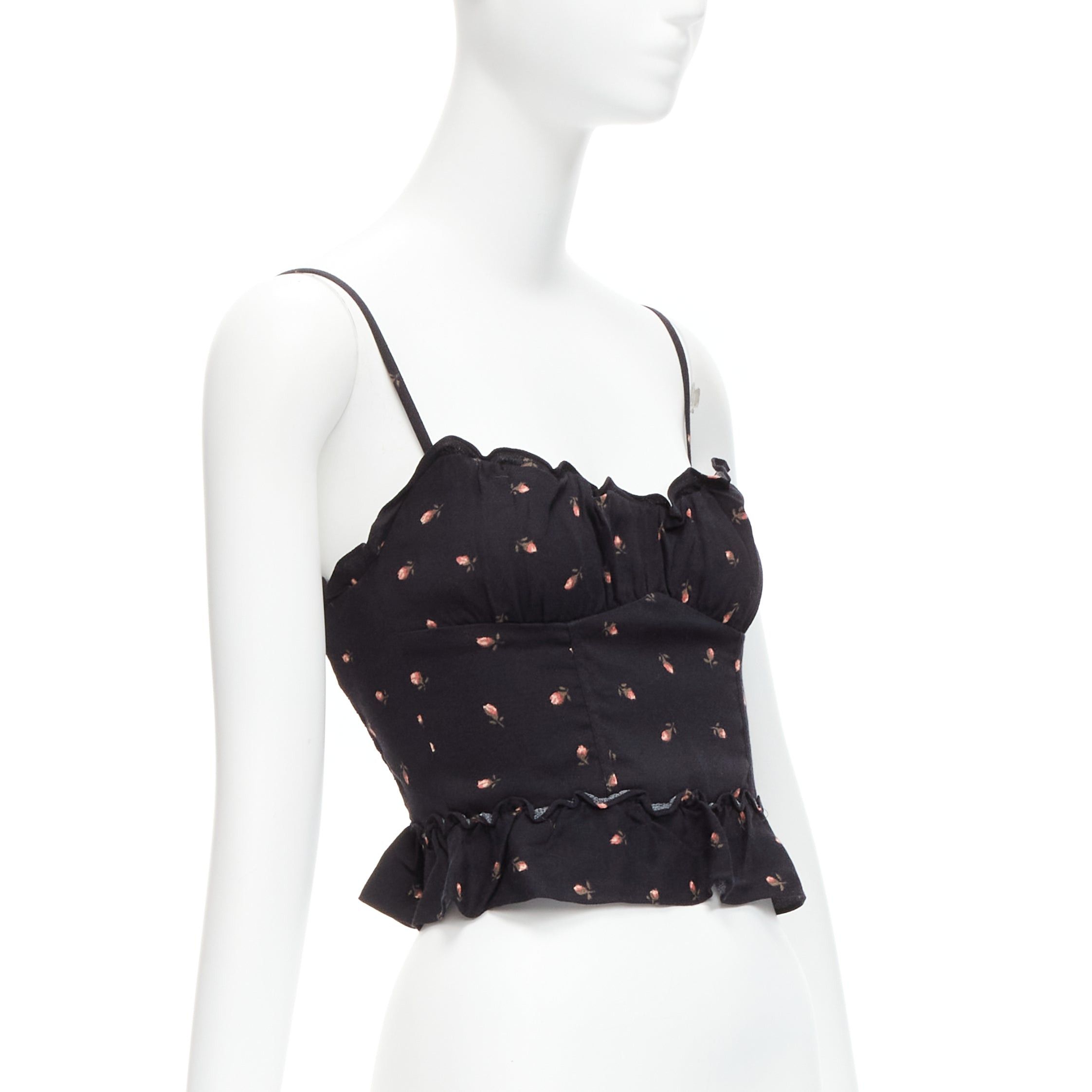 Reformation REFORMATION Clarice red rose print black crepe ruffle tank top US0 XS Size XS / US 0-2 / IT 36-38 - 1 Thumbnail