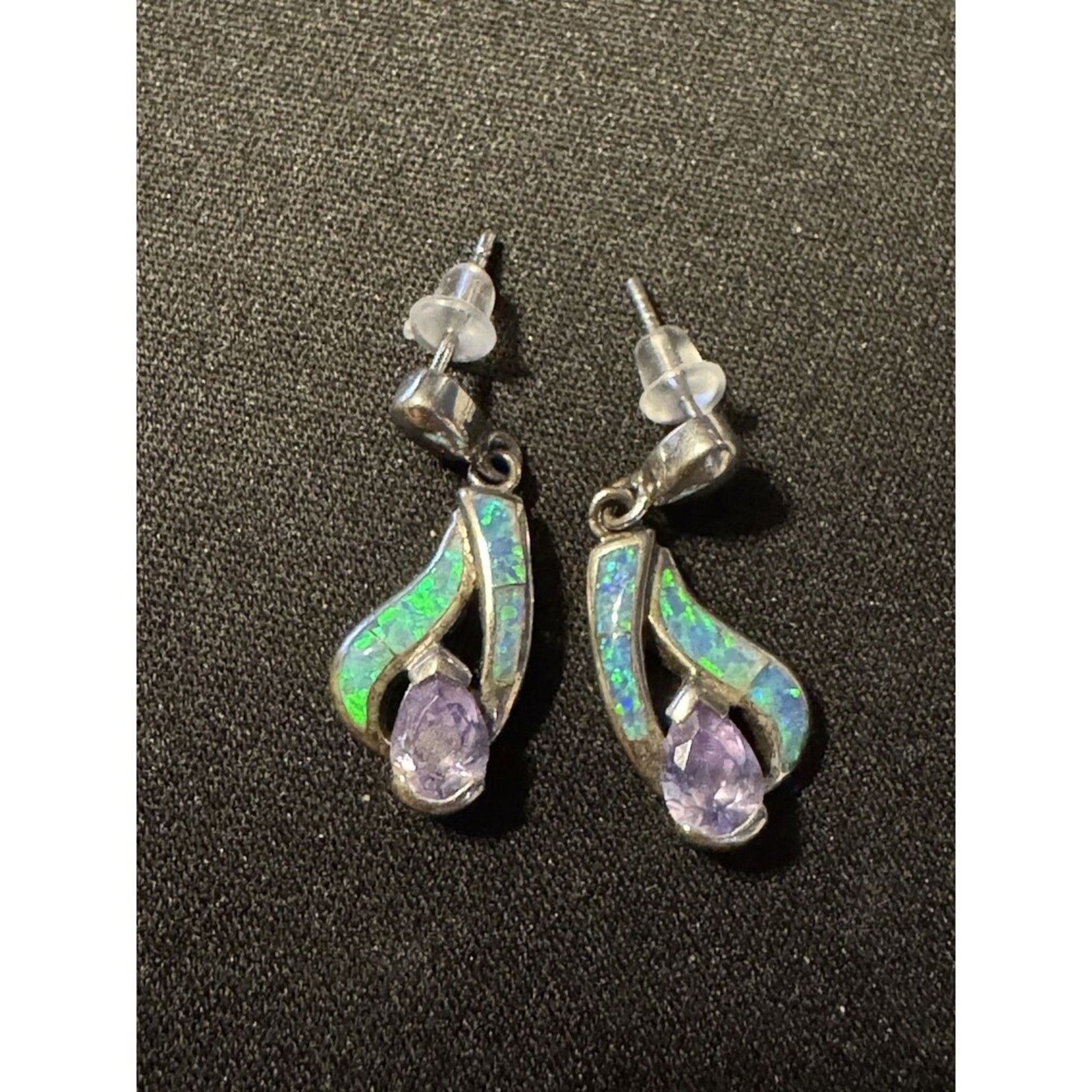 Other 925 Sterling Silver Opal & Amethyst Post Earrings Size ONE SIZE - 1 Thumbnail