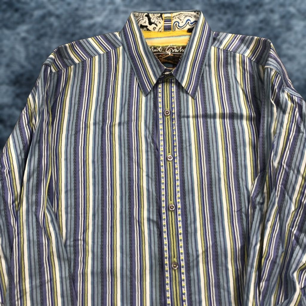 Robert Graham Robert Graham Shirt Mens Large Blue Purple Abstract Loud Flip Cuff Party Cotton Size US L / EU 52-54 / 3 - 1 Thumbnail