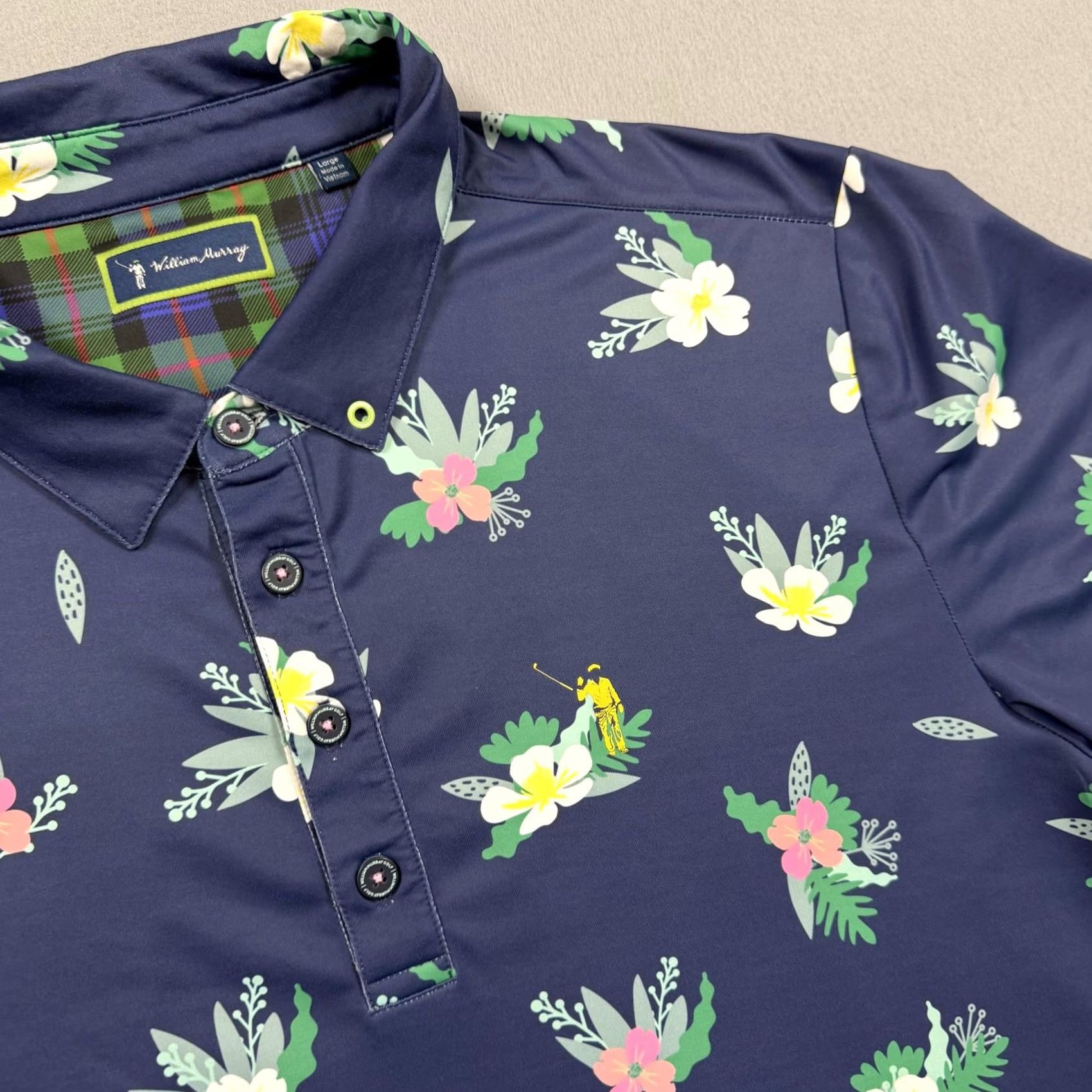 Vintage William Murray Polo Shirt Mens L Blue Floral Golf Performance Lightweight Polo Shirt Size US L / EU 52-54 / 3 - 2 Thumbnail