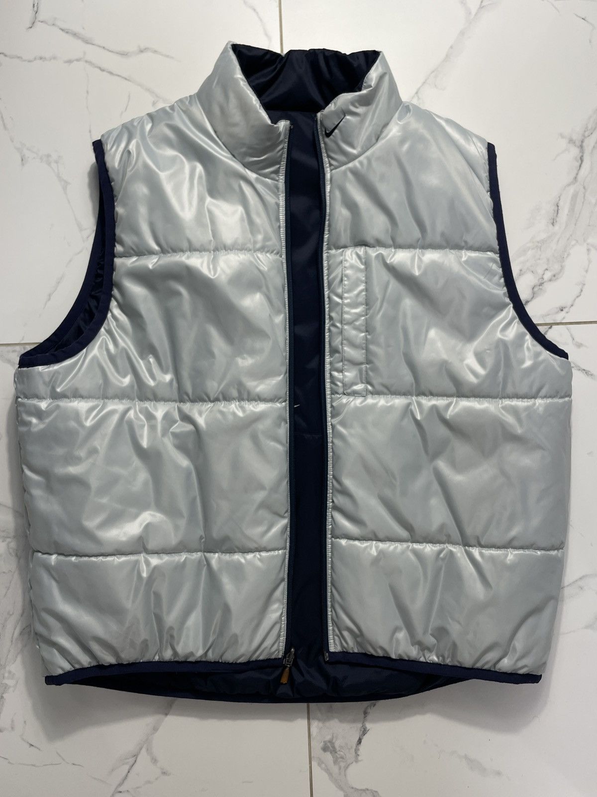 Nike Vintage Nike 90’s Nylon Vest Two-Sided Silver Navy Blue Size US XL / EU 56 / 4 - 10 Thumbnail