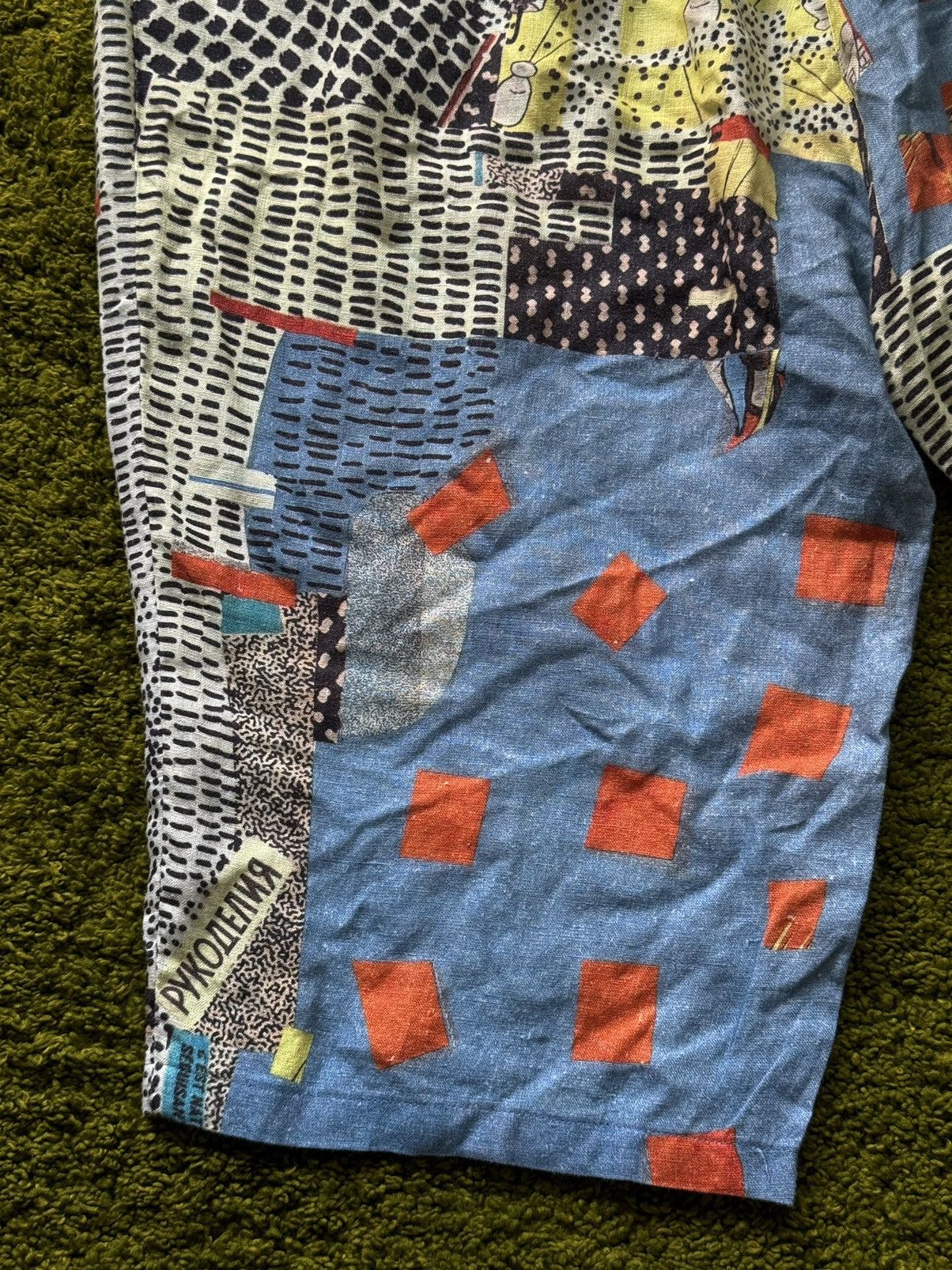 Designer Grizas avant garde 100% linen graphic culottes capri pants Size 36" / US 14 / IT 50 - 10 Thumbnail