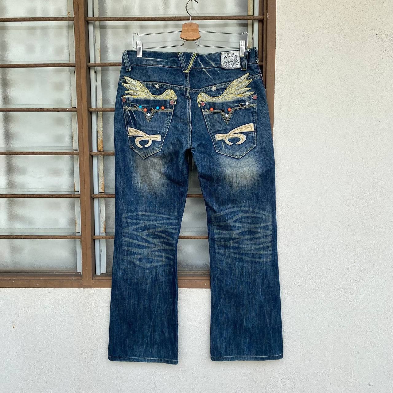 Japanese Brand × Le Grande Bleu (L.G.B.) × Tornado Mart A BEAUTIFUL FLARE DENIM RED PEPPER GOLD LABEL EAGLE WING Size US 31 - 2 Thumbnail