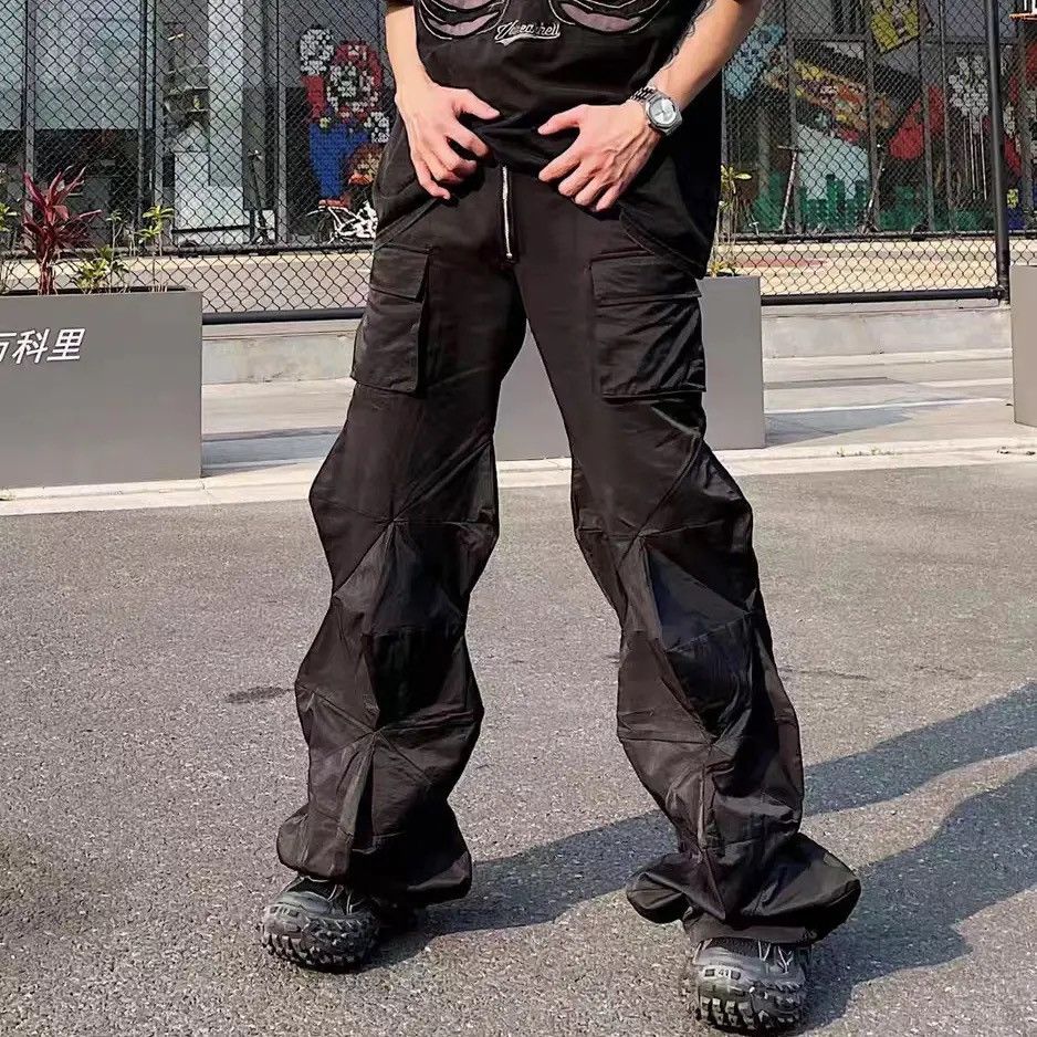 image of Y2K Vibe Style Straight Irregular Cut Diamond Cargo Pant in Black, Men's (Size 31)