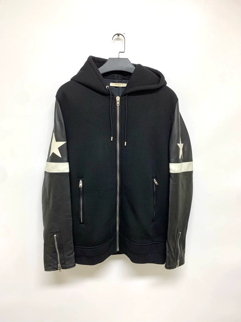 Givenchy Givenchy Size 56Black Five-Star Leather Patch Hooded Jacket Size US XL / EU 56 / 4 - 1 Thumbnail