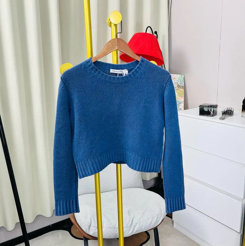 Dior Dior Blue Wool Cropped Sweater 0089 Size XS / US 0-2 / IT 36-38 - 1 Thumbnail