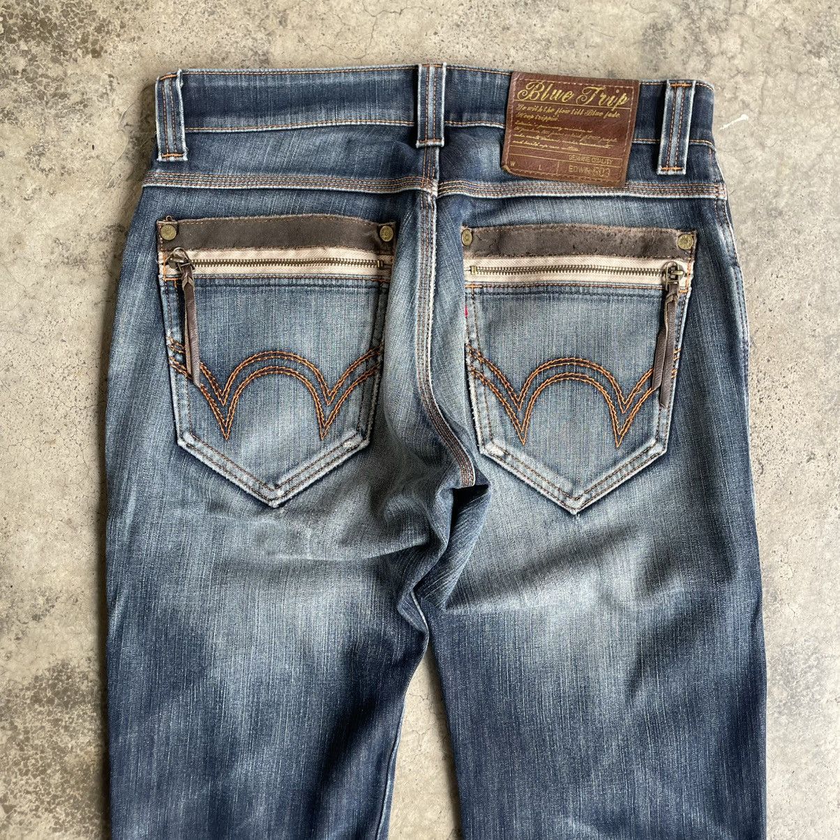 Edwin 🔥Vintage Edwin E503 Blue Trip Ripped Distress Denim Jeans Size US 33 - 5 Thumbnail