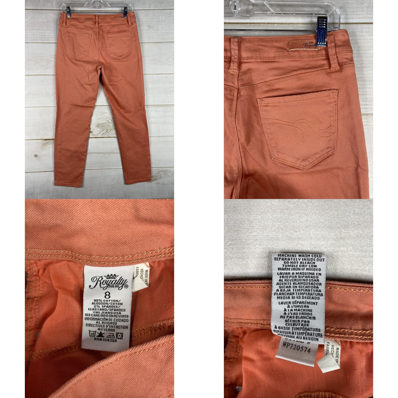 Denime Royalty Wannabettabutt Jeans Womens 8 Orange Denim Mid Rise Tapered Leg 5-Pocket Stretch Cotton Blend Slim Comfort Crop Ankle Size 30" / US 8 / IT 44 - 8 Thumbnail