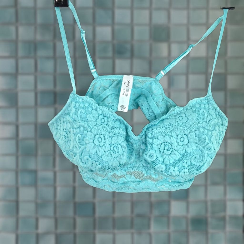 Vintage Mae Womens Blue Floral Lace Padded Bralette Size M Wireless Casual Size ONE SIZE - 1 Thumbnail
