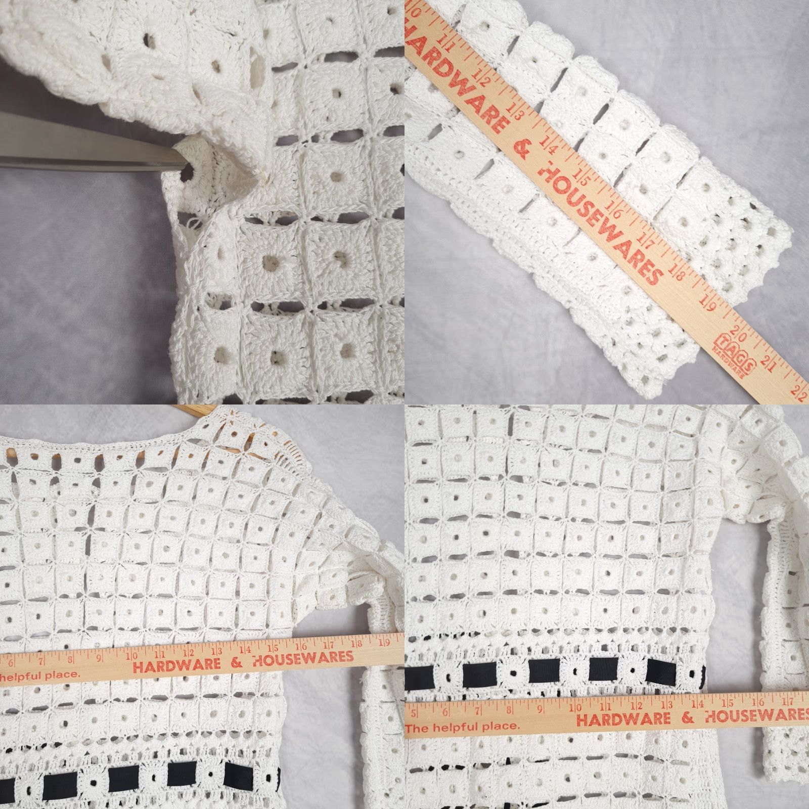 Robert Rodriguez Robert Rodriguez Dress Womens XS White Crochet Open Granny Squares Ribbon Belt Mod Duster Size XS / US 0-2 / IT 36-38 - 10 Thumbnail