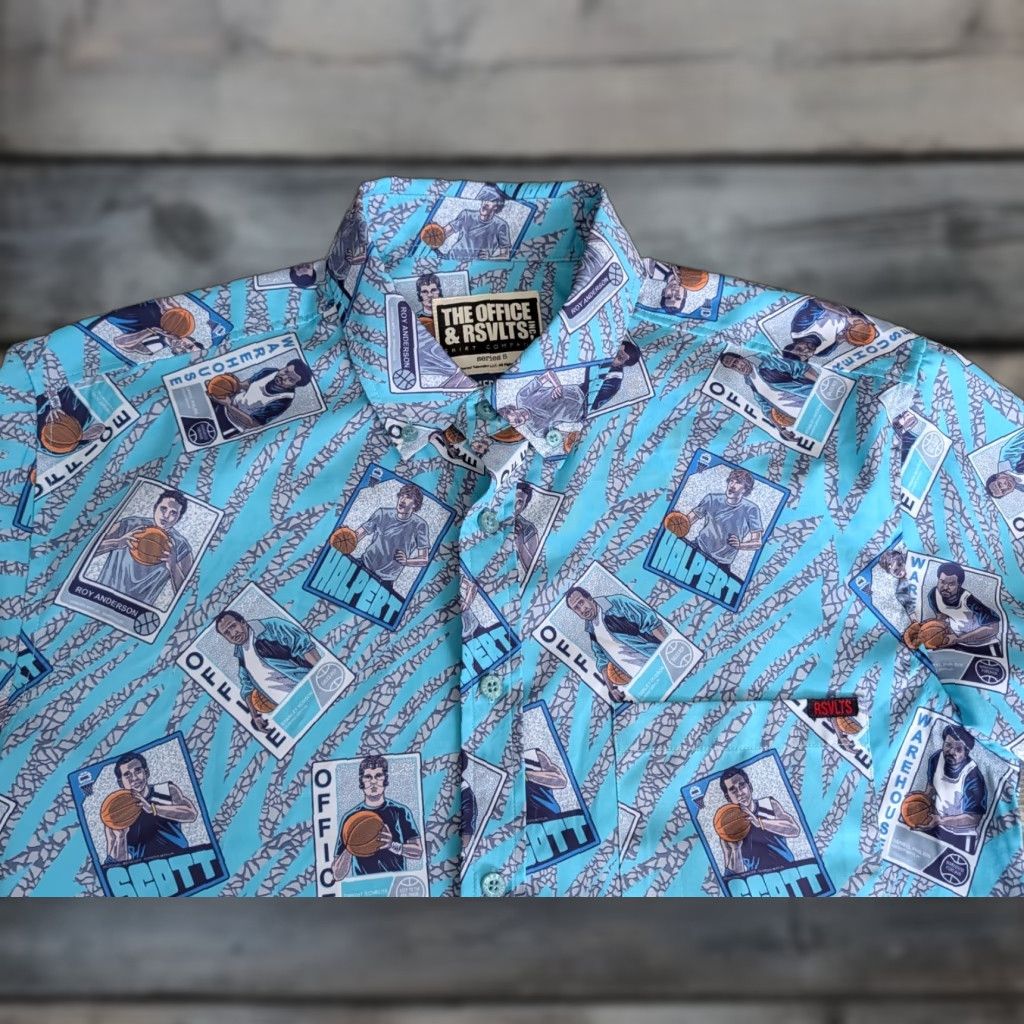 Vintage RSVLTS The Office + RSVLTS Short Sleeve Button Up Camp Shirt AOP Basketball M Blue Unisex Adults Casual Shirt Size US M / EU 48-50 / 2 - 1 Thumbnail