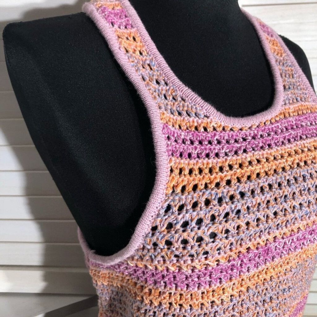 Cotton On Crochet Crop Tank Top Back Zip Knitted Pink/Purple sz M Size L / US 10 / IT 46 - 5 Thumbnail