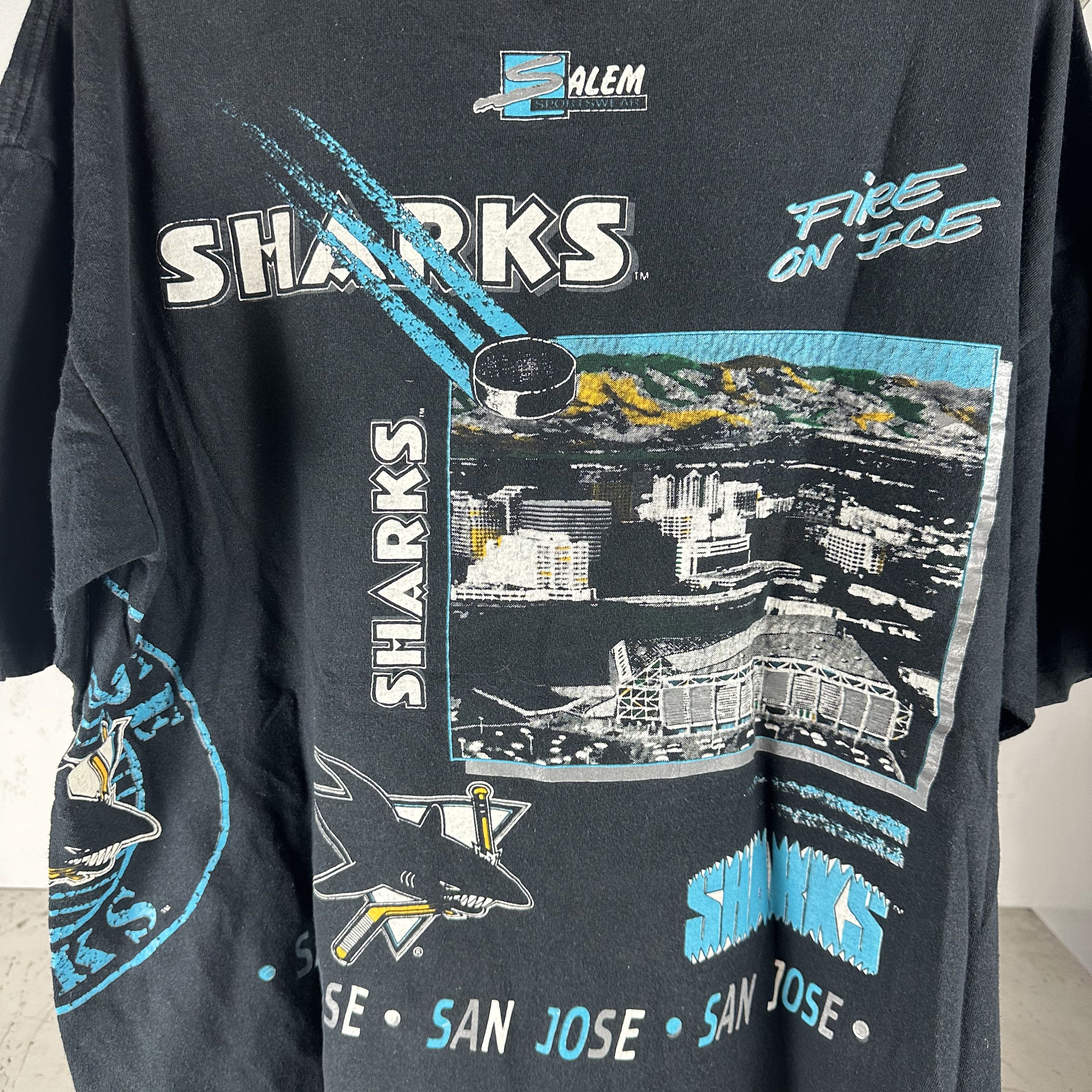 Vintage ​90s San Jose Sharks Fire On Ice NHL AOP Salem XL T-shirt Size US XL / EU 56 / 4 - 4 Thumbnail