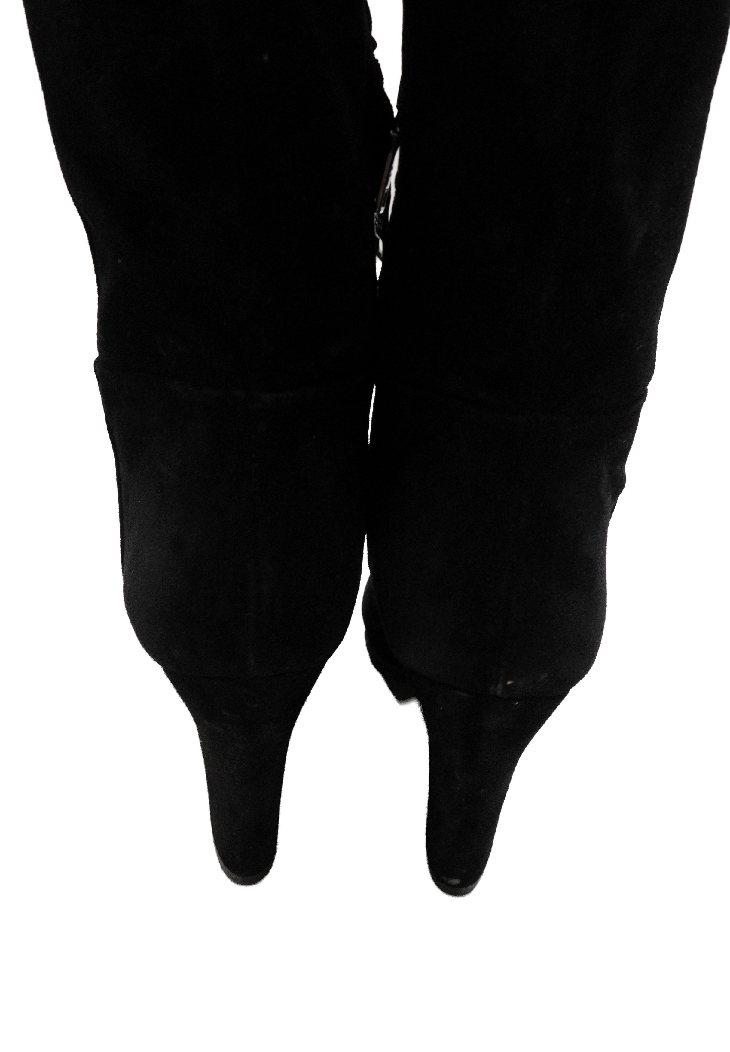 Prada 00s Suede Metal Logo Knee High Side Zip Boots Block Heel Size US 7.5 / IT 37.5 - 6 Thumbnail