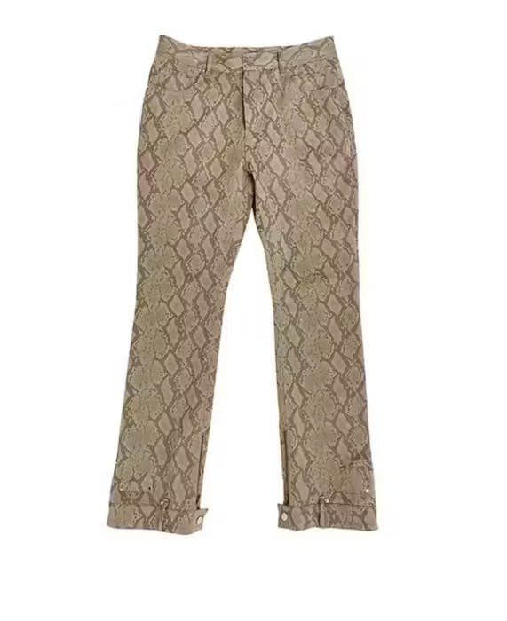 Japanese Brand Brown Color Casual Shiny Snake Skin Pu Leather Pants Size US 30 / EU 46 - 5 Thumbnail