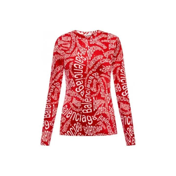 Other Balenciaga Red Logo Long Sleeve Sweatshirt 0079-2507 Size S / US 4 / IT 40 - 1 Thumbnail