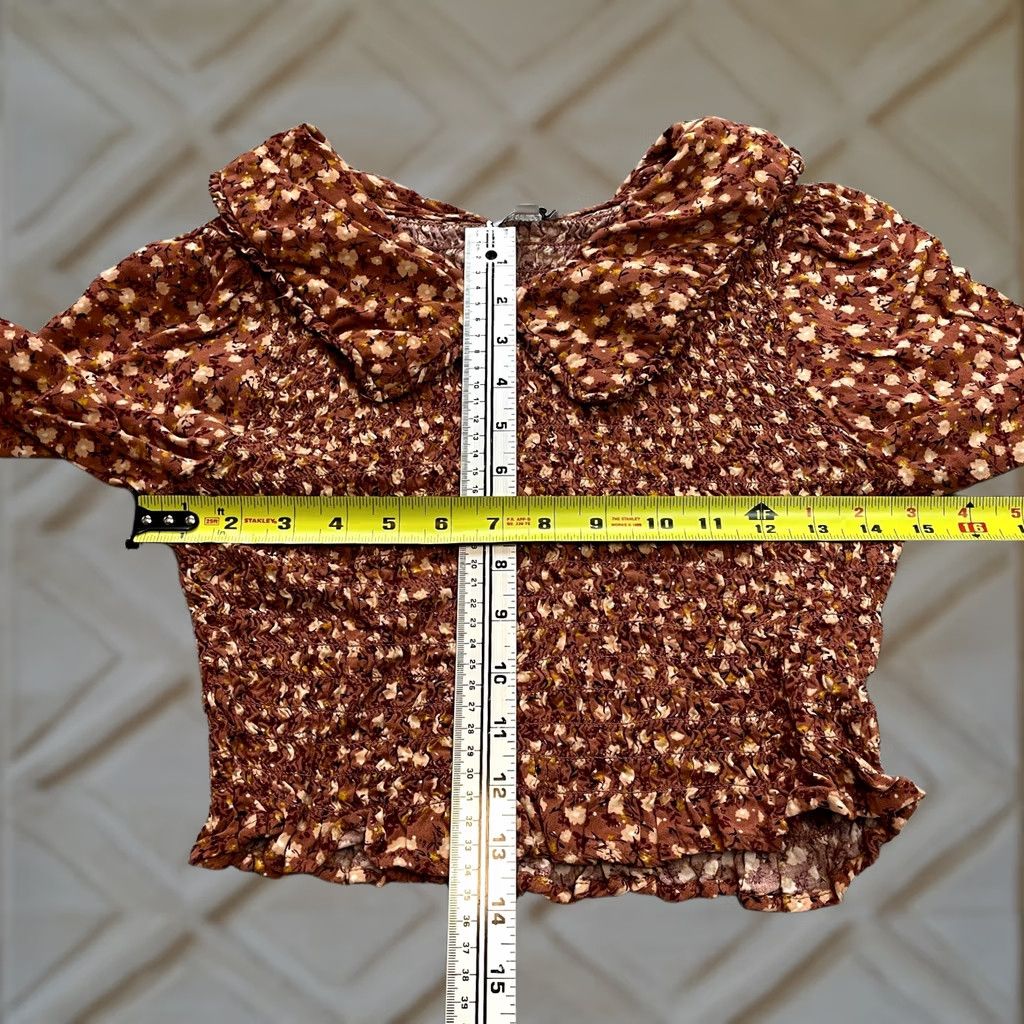 Vintage Rabbit Rose Blouse Cropped Peasant Top Womens XL Brown Floral Stretch Collared Size XL / US 12-14 / IT 48-50 - 1 Thumbnail