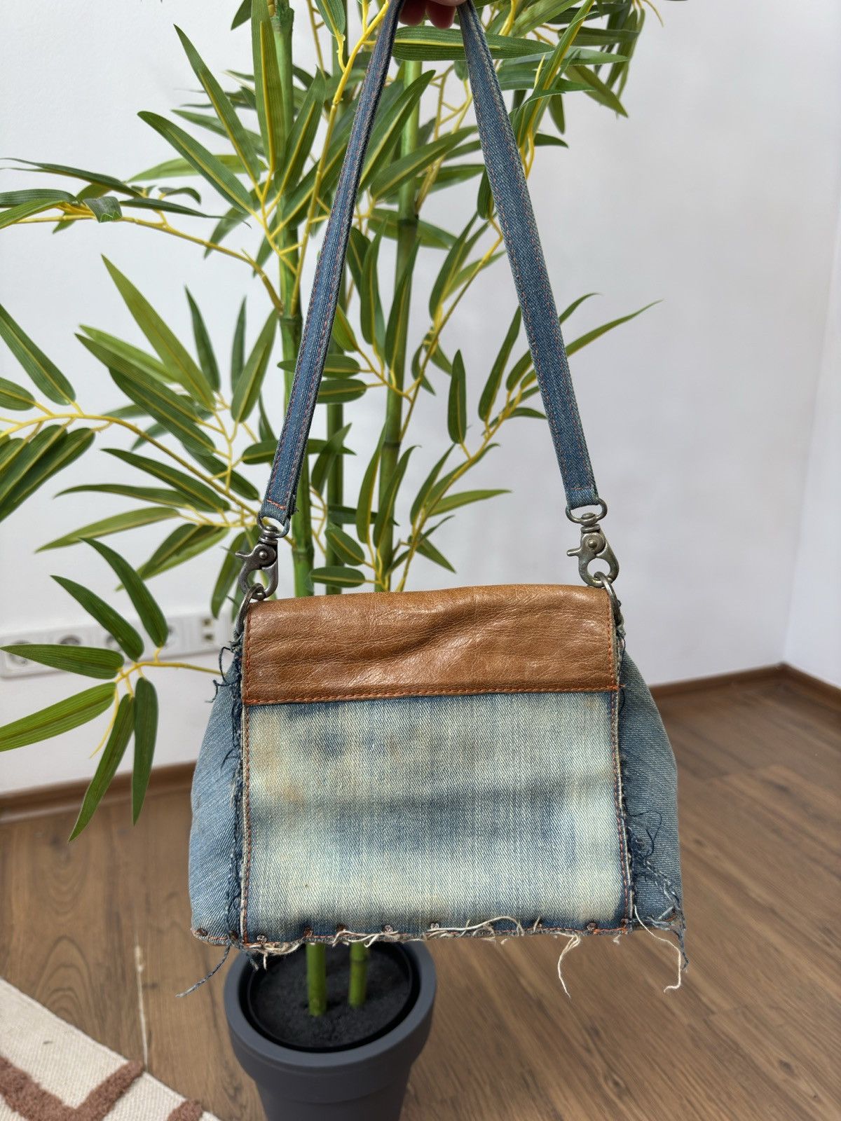 Miss Sixty VINTAGE MISS SIXTY 2000s WASHED DENIM WOODEN BOTTOM BAG Size ONE SIZE - 4 Thumbnail
