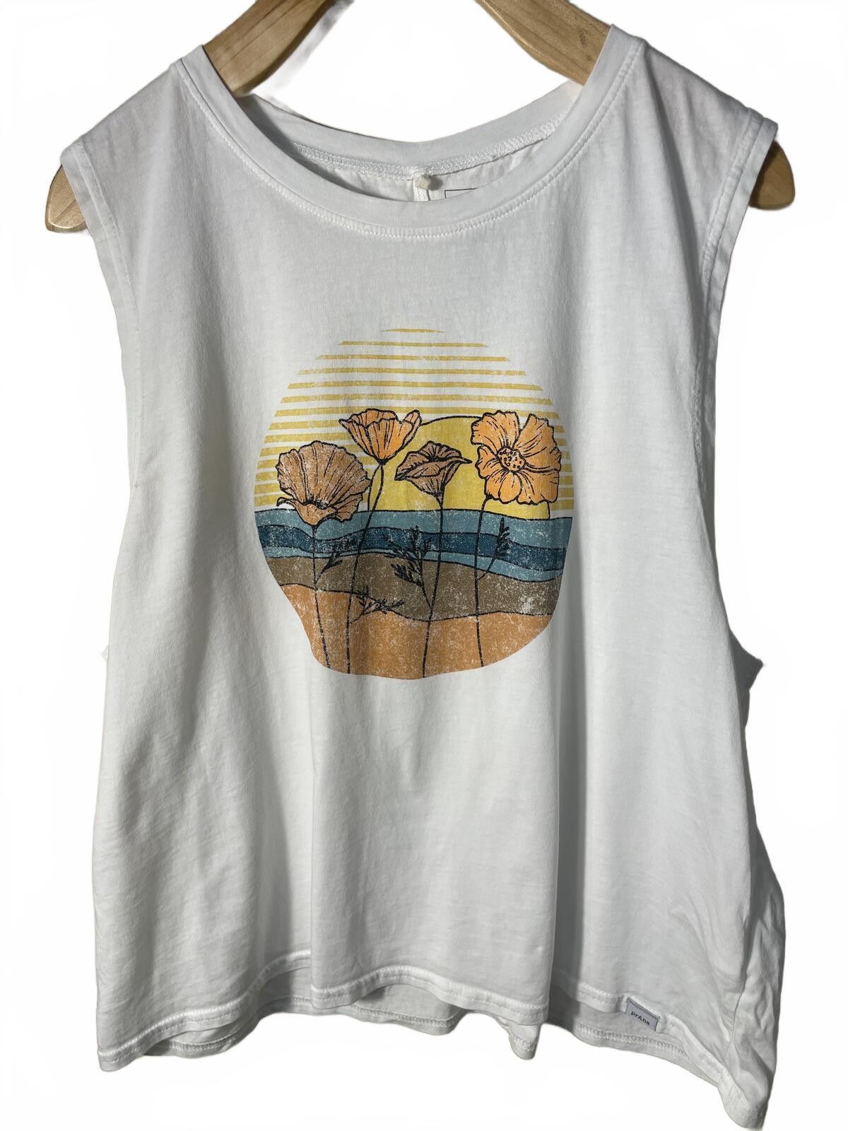 Prana Prana Sleeveless Graphic Tank Top Women's Large White Boho Size L / US 10 / IT 46 - 7 Thumbnail