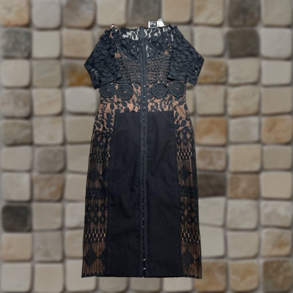 Vintage Beguile Byron Lars Dress Blouson Womens 2 Black Brown Lace Cotton Blend Size XS / US 0-2 / IT 36-38 - 1 Thumbnail