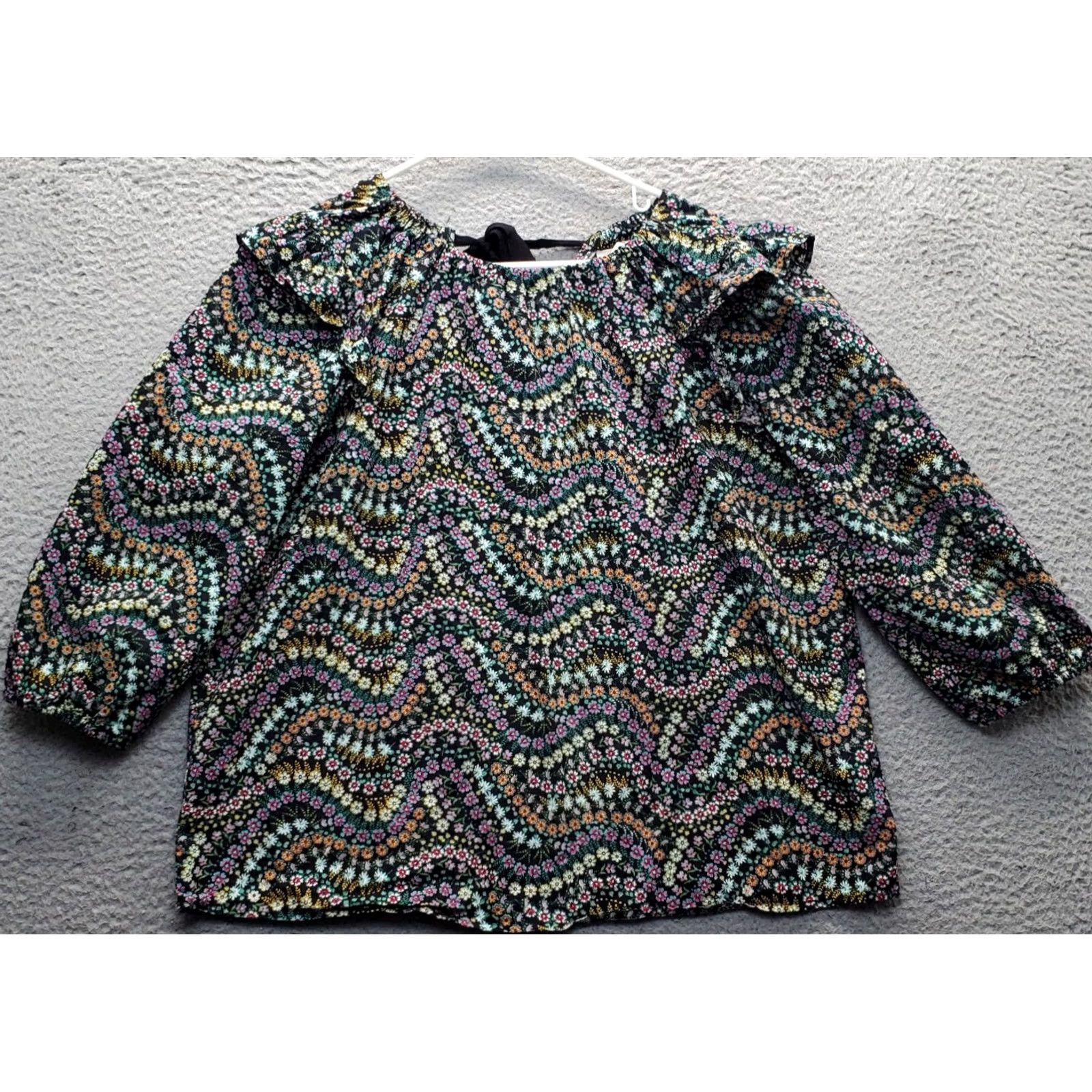 Loft LOFT Blouse Womens Petite Large Multicolor Floral Boho Ruffle Shoulder Tie Back Shirt Size PL Womens Size L / US 10 / IT 46 - 2 Thumbnail