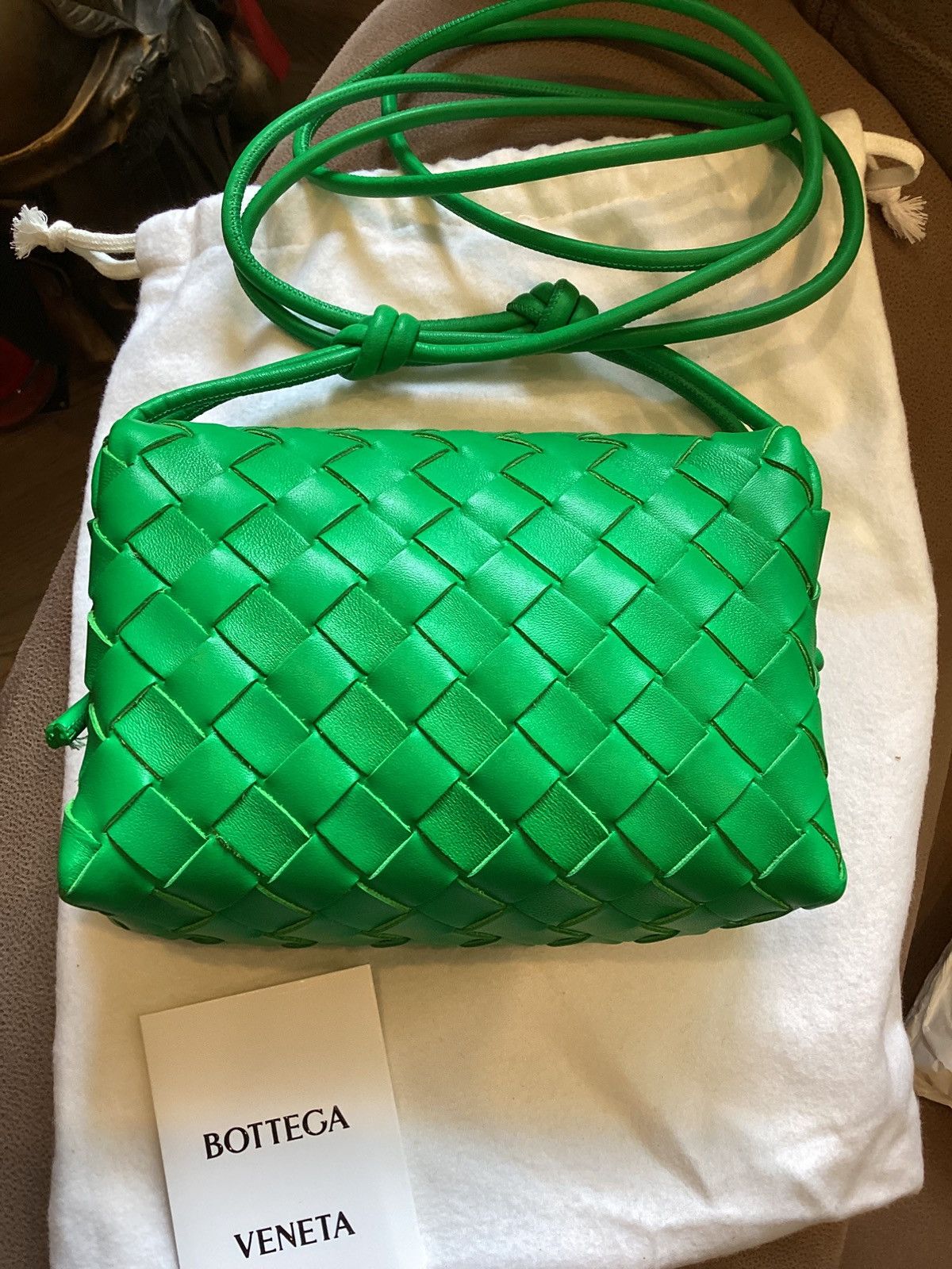 Bottega Veneta Loop Mini Intrecciato Leather Shoulder Bag in Green, Women's