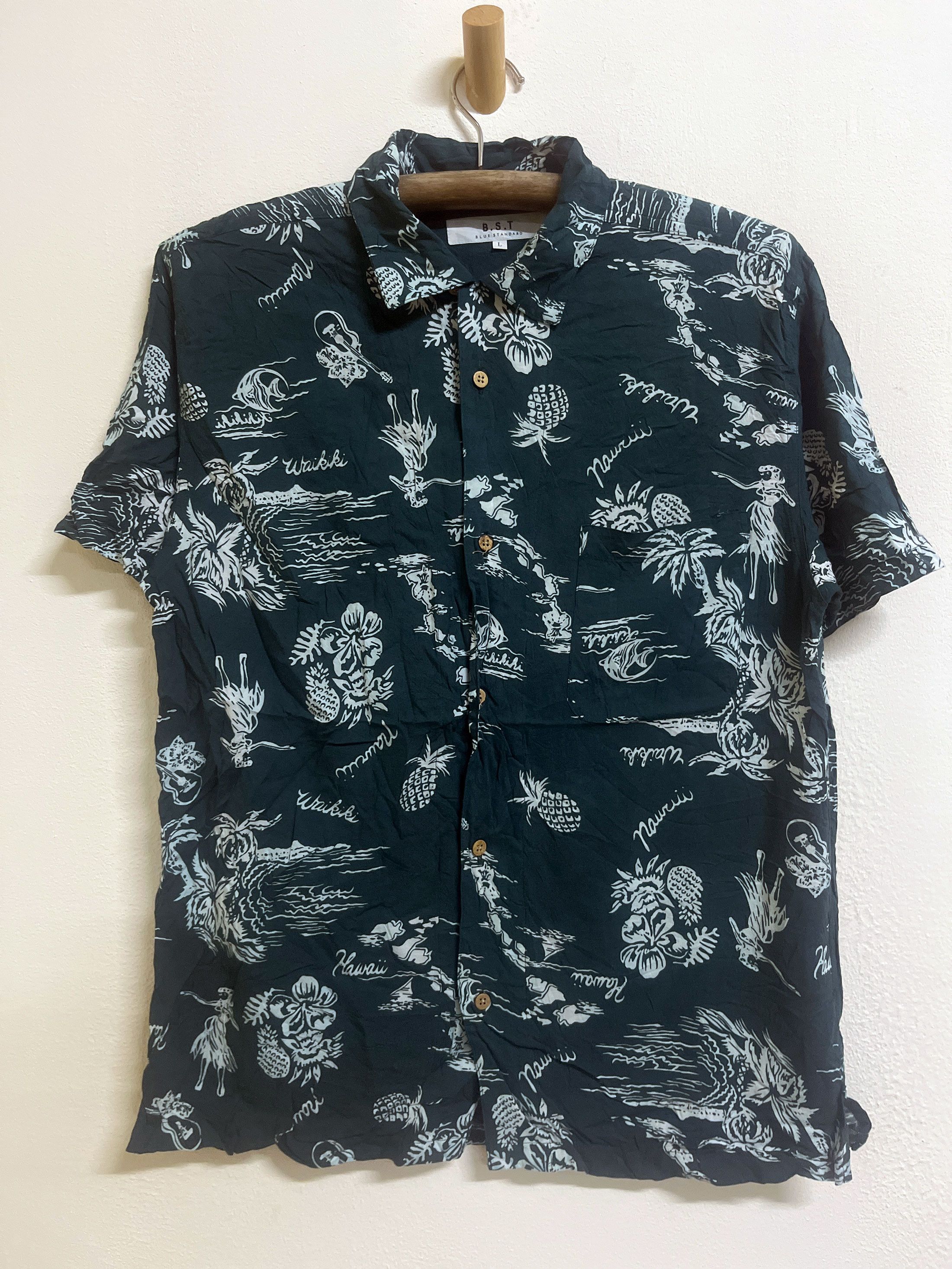 Japanese Brand Blue Standard Japan Short Sleeve Hawaiian Hawaii Size US L / EU 52-54 / 3 - 1 Thumbnail