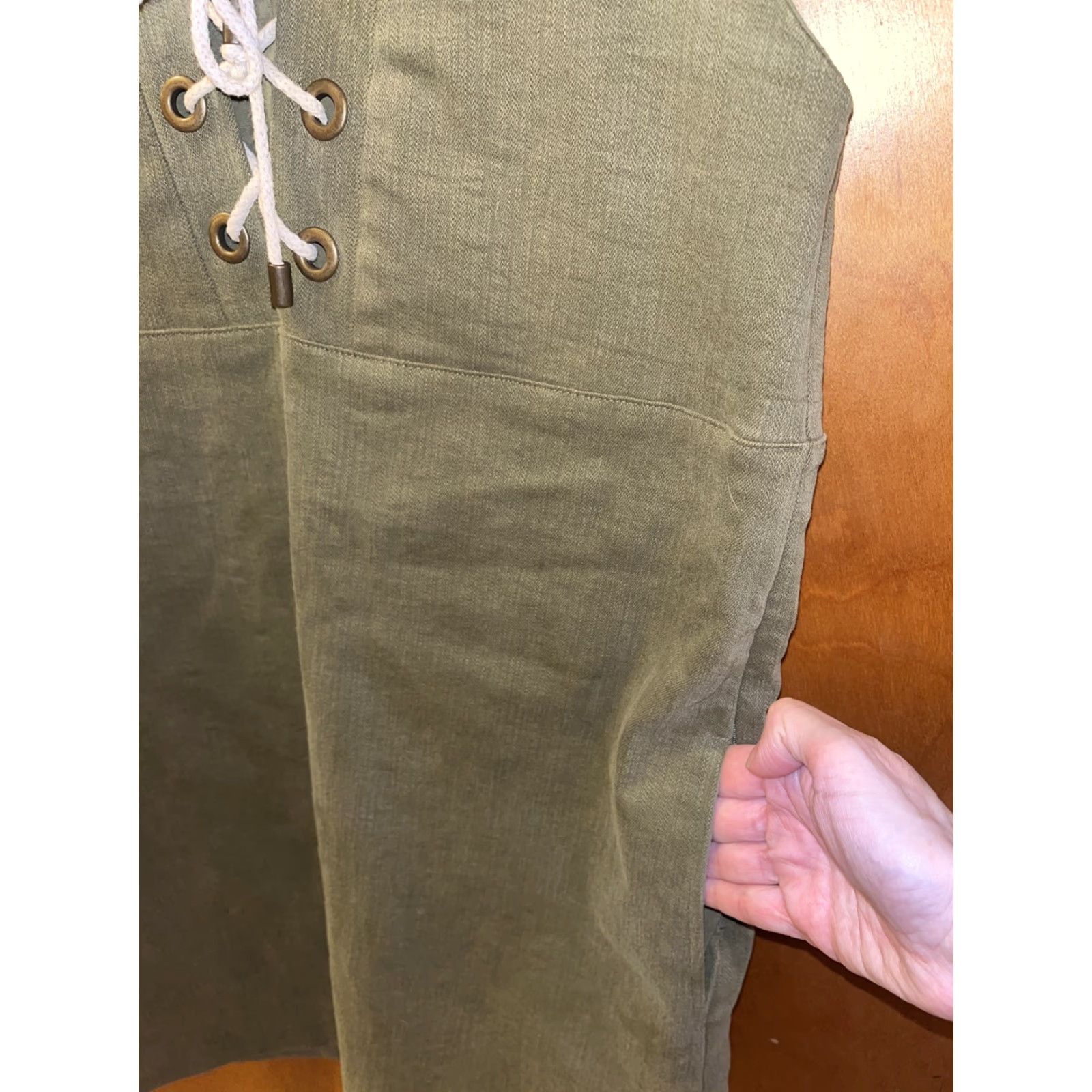 Vintage VINTAGE Sincerely Jules Women's Dress Medium Green Lace Up Tank Dress 90s Retro Style Knee Length Cotton Blend Summer Fall Winter Size M / US 6-8 / IT 42-44 - 4 Thumbnail