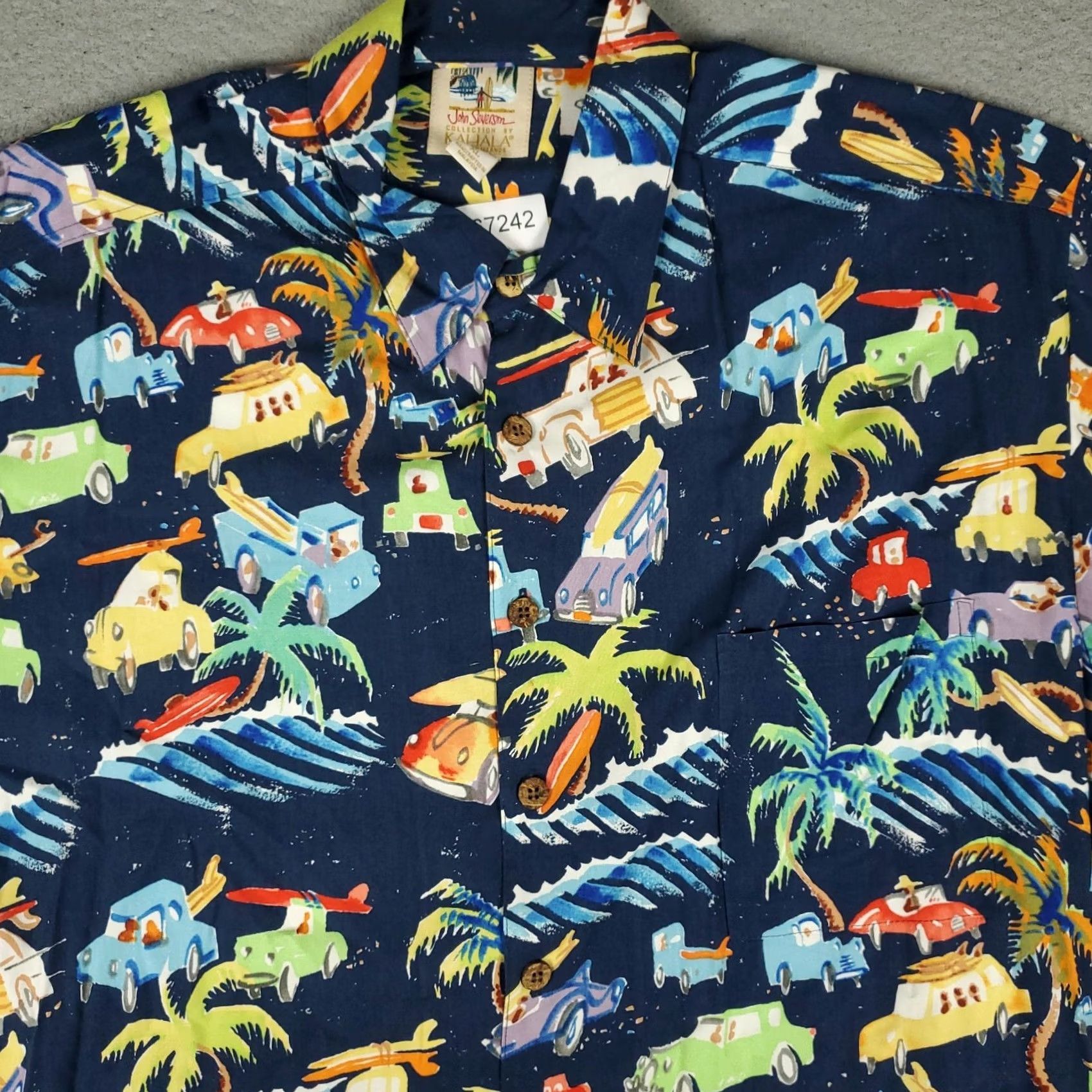 Vintage Kahala Shirt Mens XL Blue Rayon Car Print Hawaiian Button Up Short Sleeve Size US XL / EU 56 / 4 - 2 Thumbnail