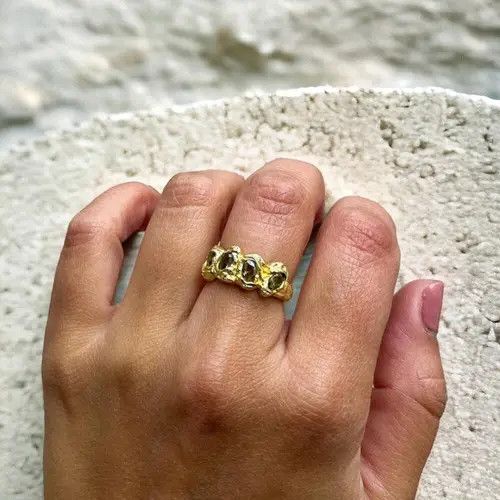 Jewelry Irregular chunky liquid ring, Gold nugget molten metal ring Size ONE SIZE - 1 Thumbnail