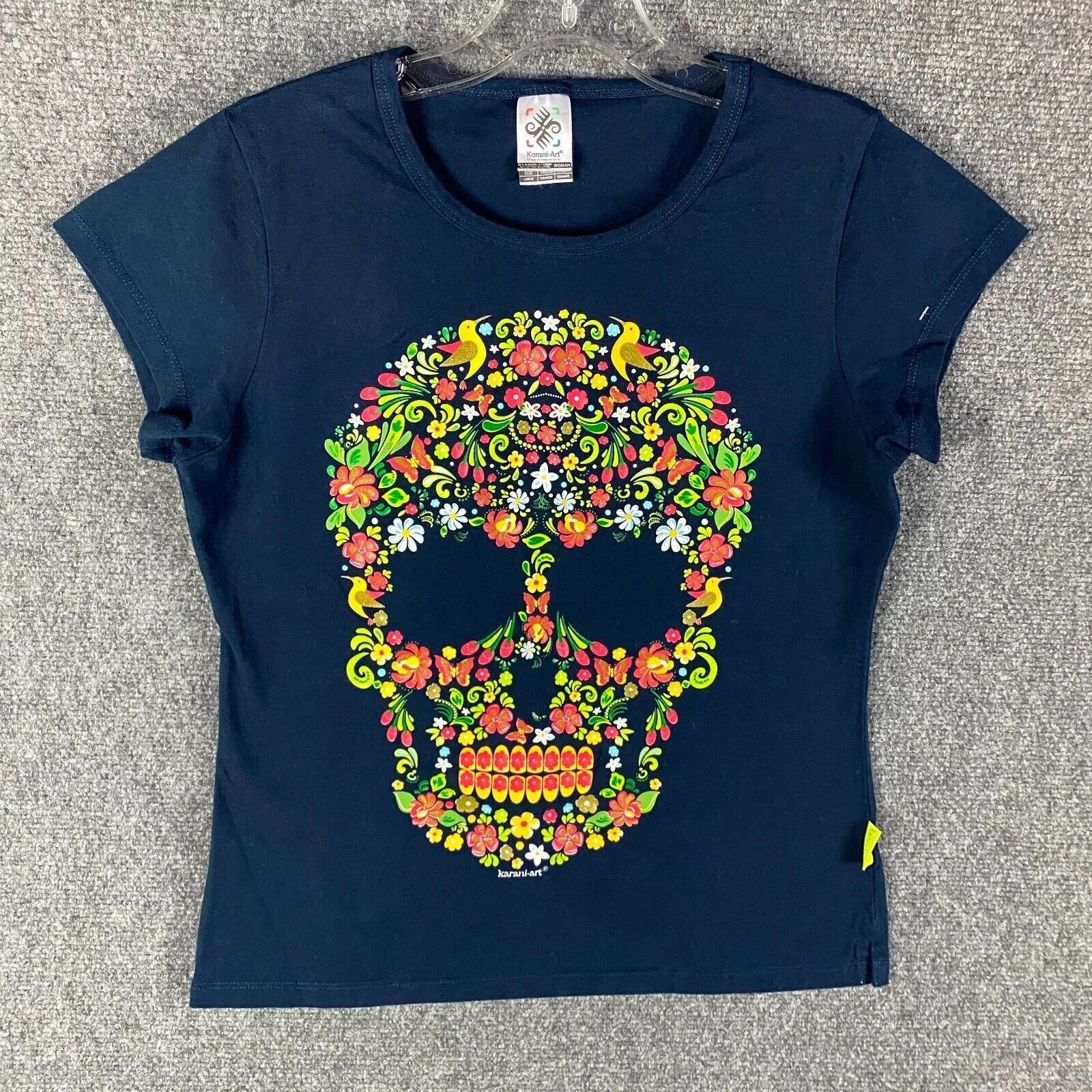 Other Karani Art Shirt Women's Large Aztec Skull Floral Blue Size L / US 10 / IT 46 - 1 Thumbnail