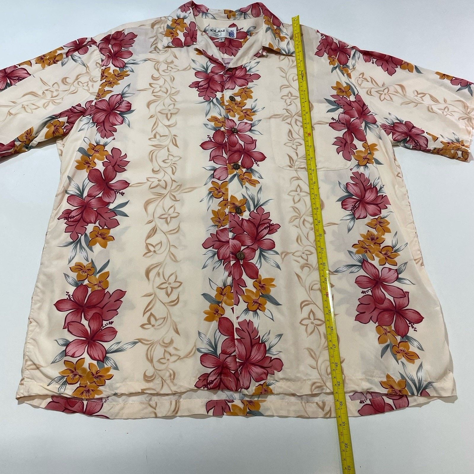 IOLANI VTG Iolani Men’s Floral Hibiscus Beige Hawaiian Shirt Large Size US L / EU 52-54 / 3 - 4 Thumbnail