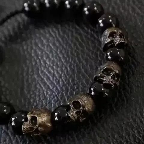 Other Adjustable Black Skull Ziron Beaded Bracelet Size ONE SIZE - 3 Thumbnail
