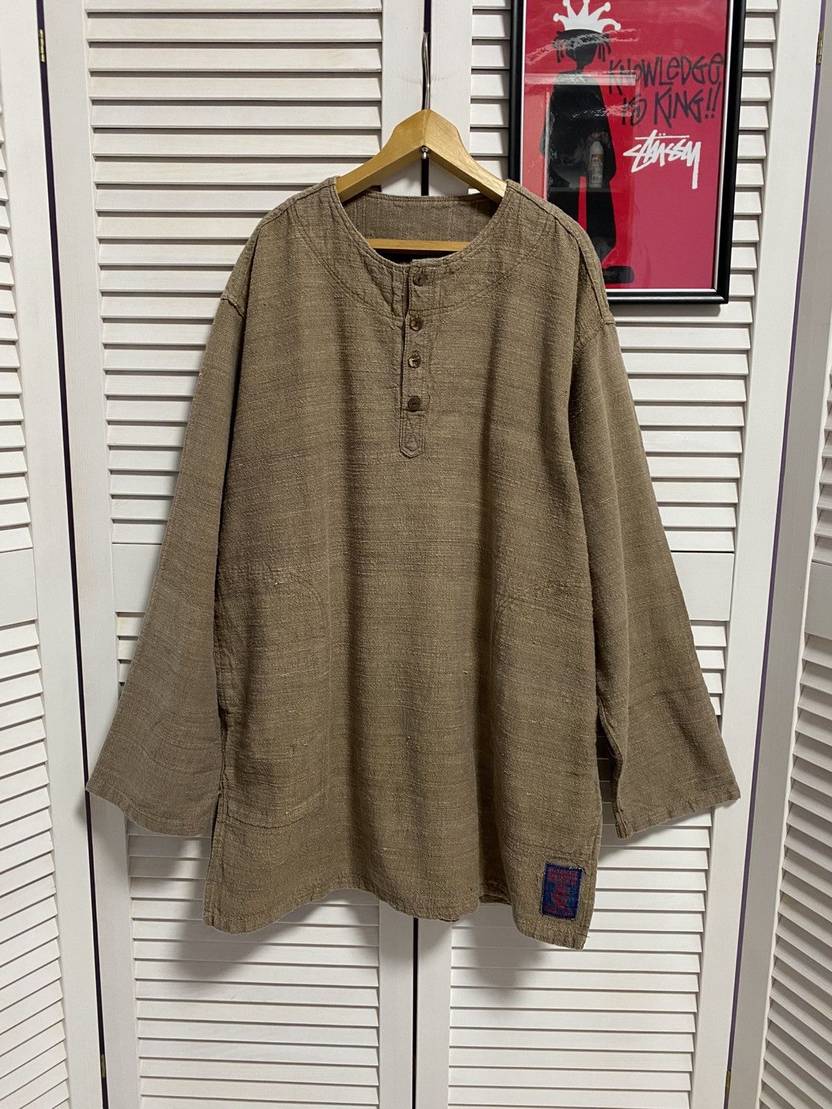Japanese Brand Vintage 60s 70s Brown Textured Henley Boho Workwear Pullover Size US XL / EU 56 / 4 - 1 Thumbnail