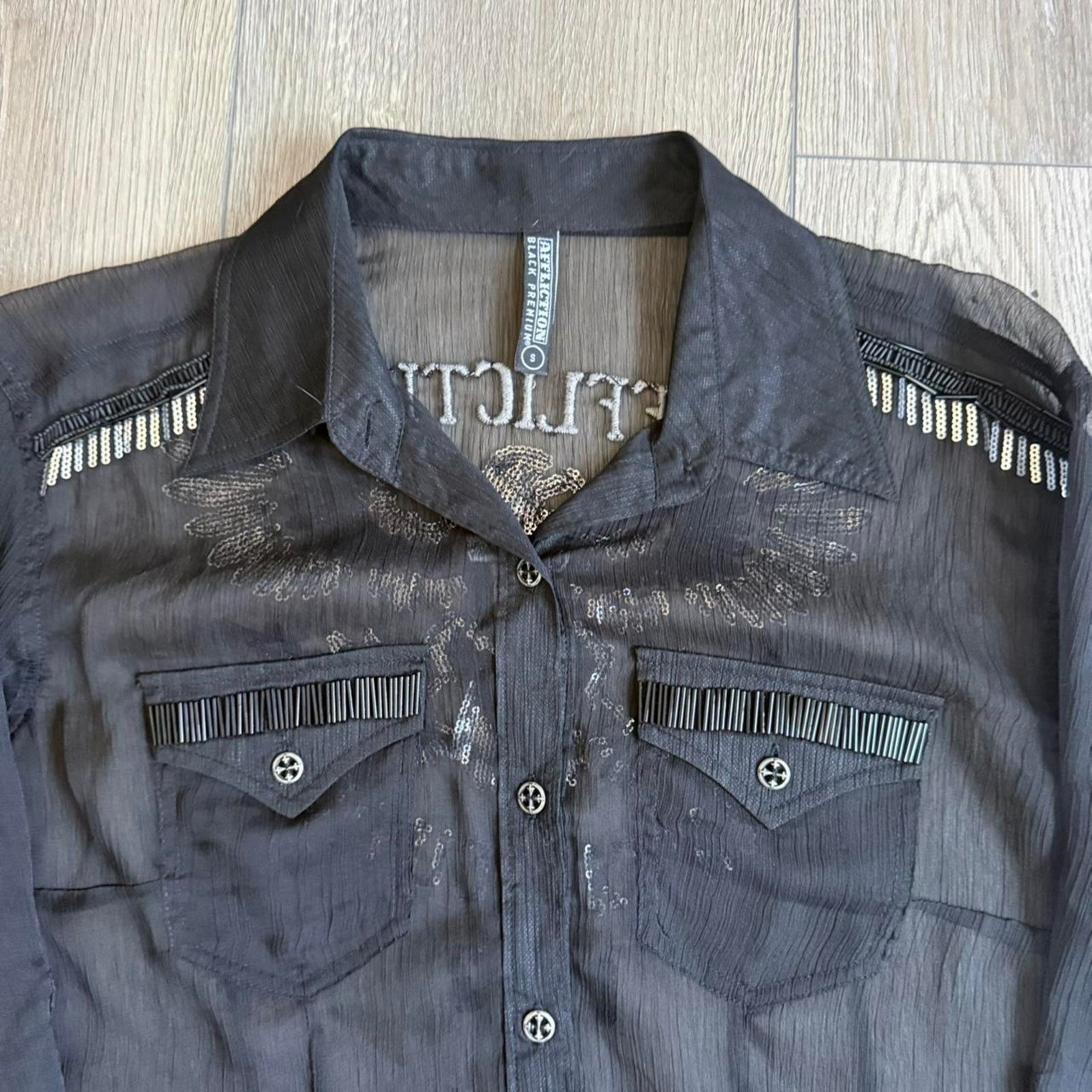 Affliction Vintage y2k affliction black premium women's sheer button up Size S / US 4 / IT 40 - 5 Thumbnail