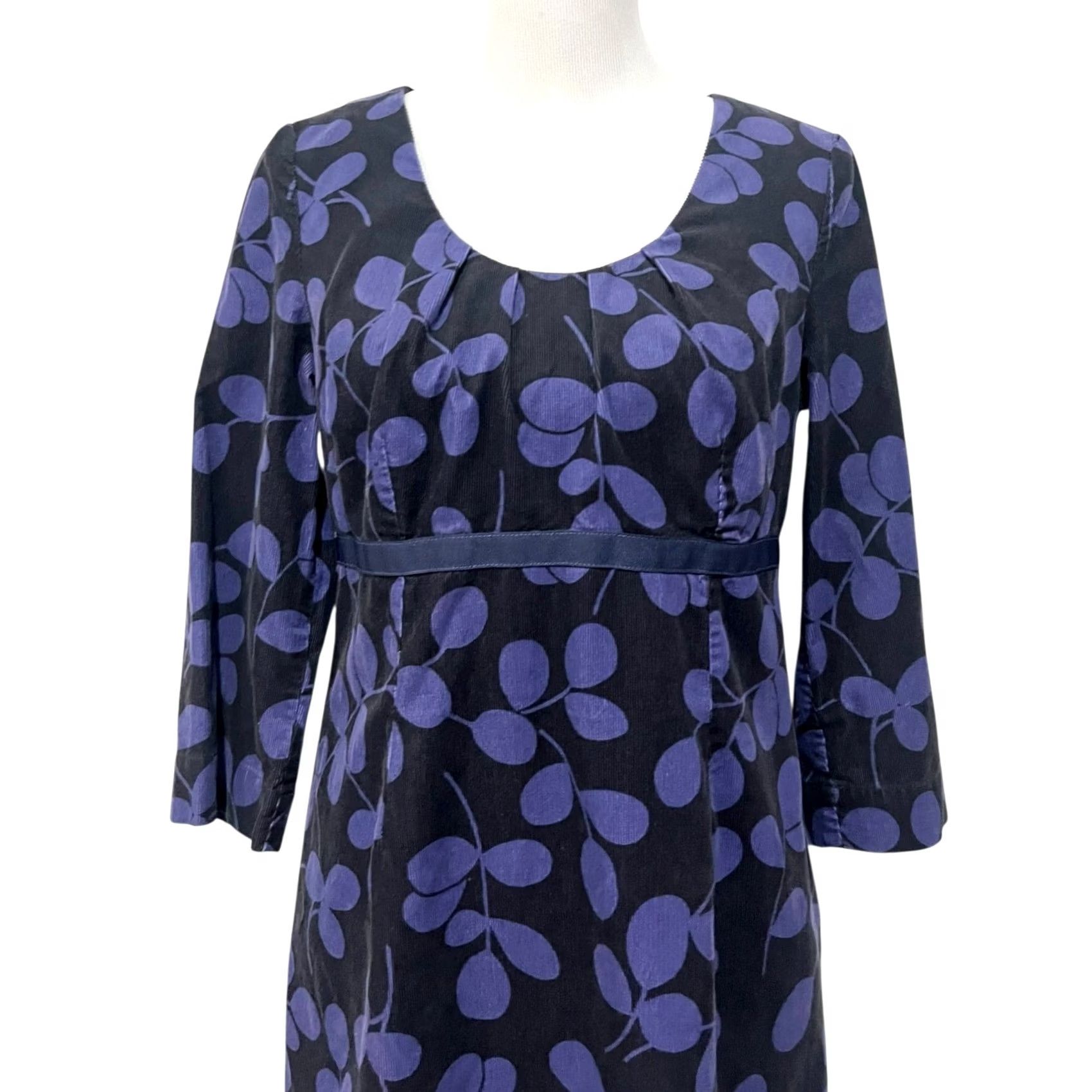 Boden Boden Corduroy Dress Purple Black Empire Waist Scoop Neck 3/4 Sleeve Women’s 8L Size Regular Knee Length Satin? Size M / US 6-8 / IT 42-44 - 2 Thumbnail