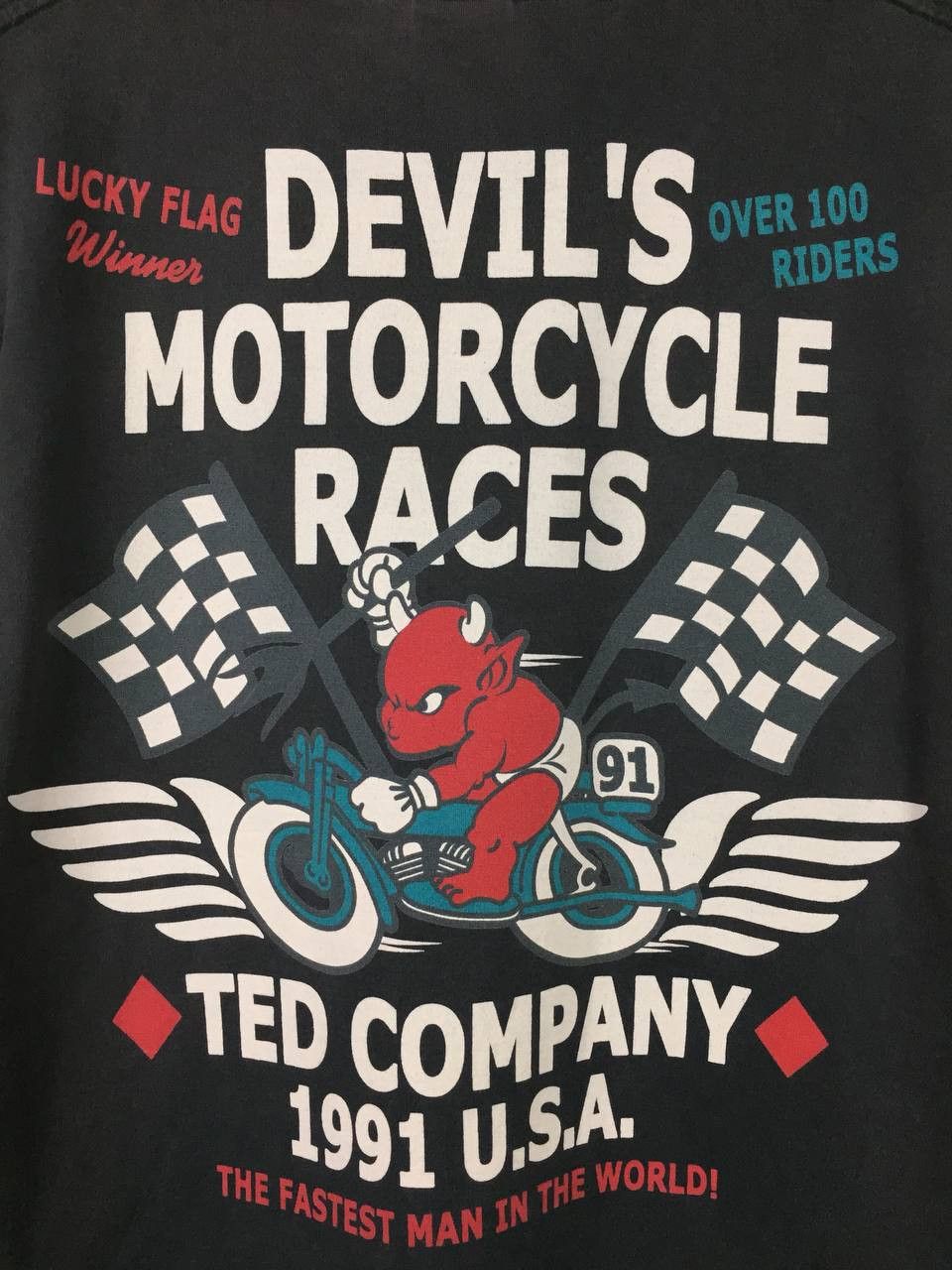 Japanese Brand Ted Company Lucky Flag Devil's Motorcycle Races Tee Size US L / EU 52-54 / 3 - 3 Thumbnail